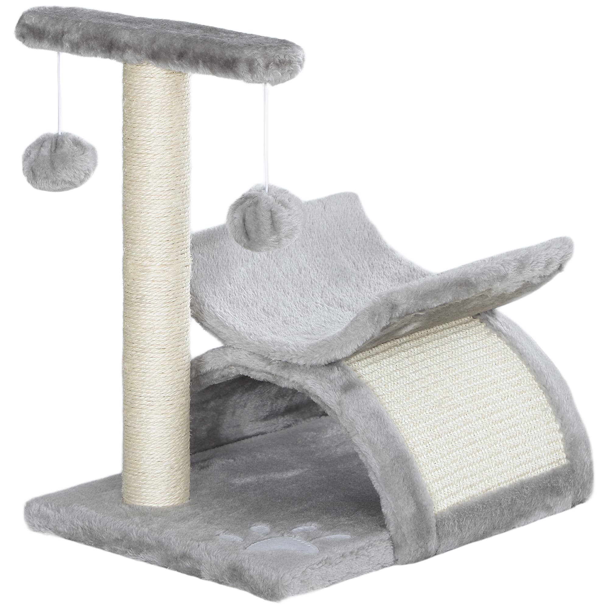 PawHut Kitten Activity Tree with Sisal Scratching Posts, Compact Cat Play Tower with Rotating Bar, Tunnel, Grey | Aosom UK