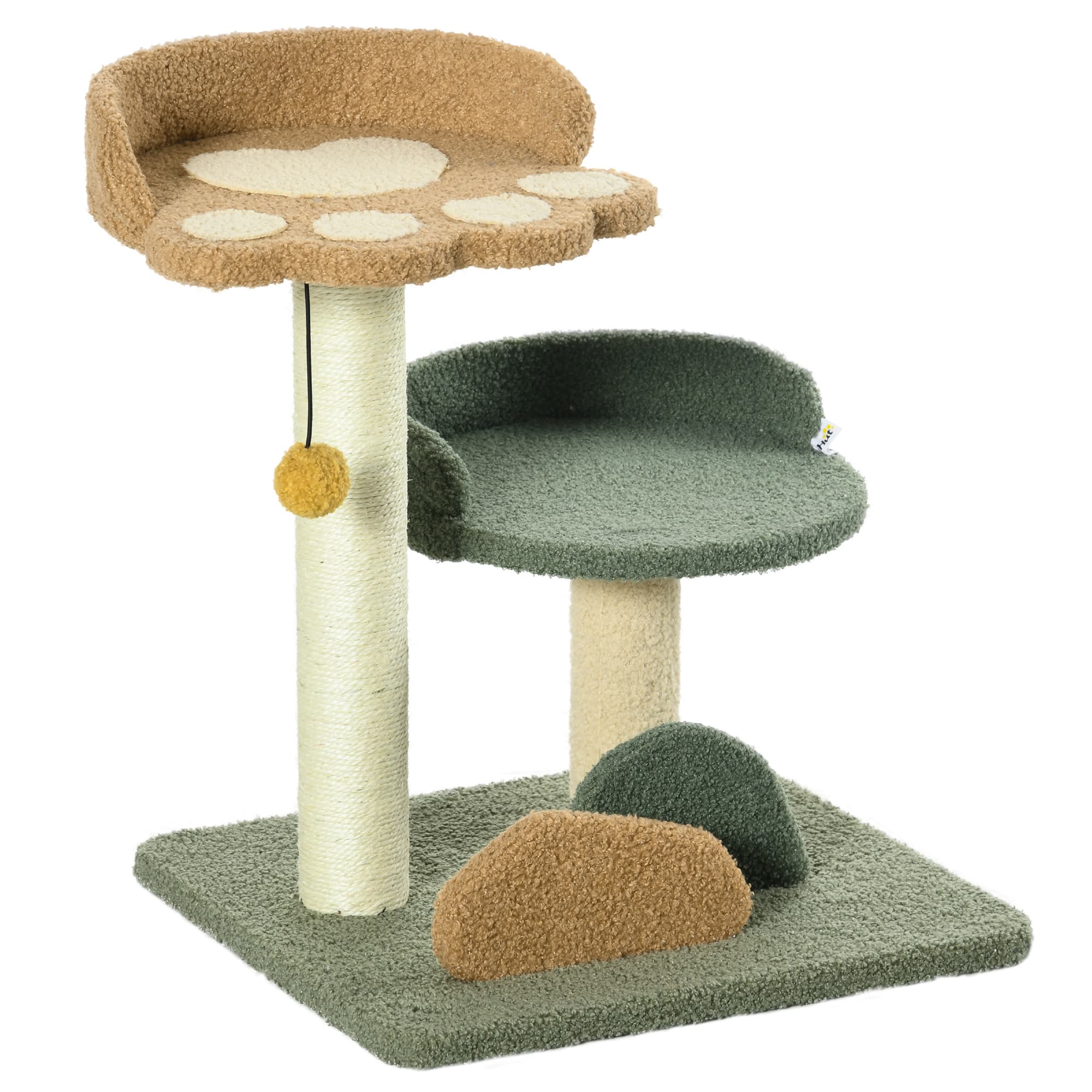 PawHut Compact Cat Tree: Scratching Posts, Dual Beds & Play Ball for Kittens, Space-Saving Design, 43 x 39 x 52cm, Grey | Aosom UK