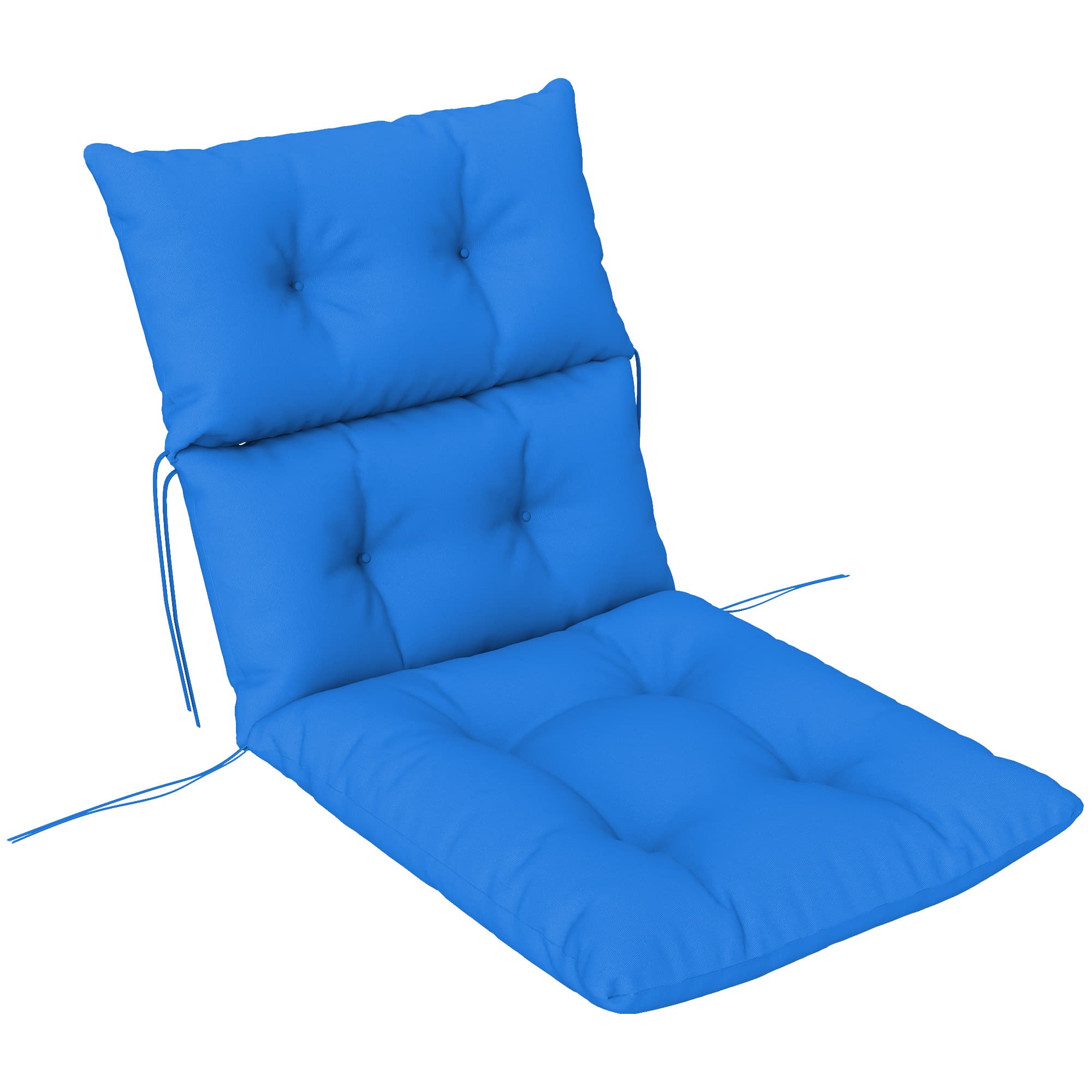 Outsunny Tufted Adirondack Chair Cushion, Thick Garden Seat Cushion Pad with Backrest, Ties for Outdoor and Indoor Use, Blue