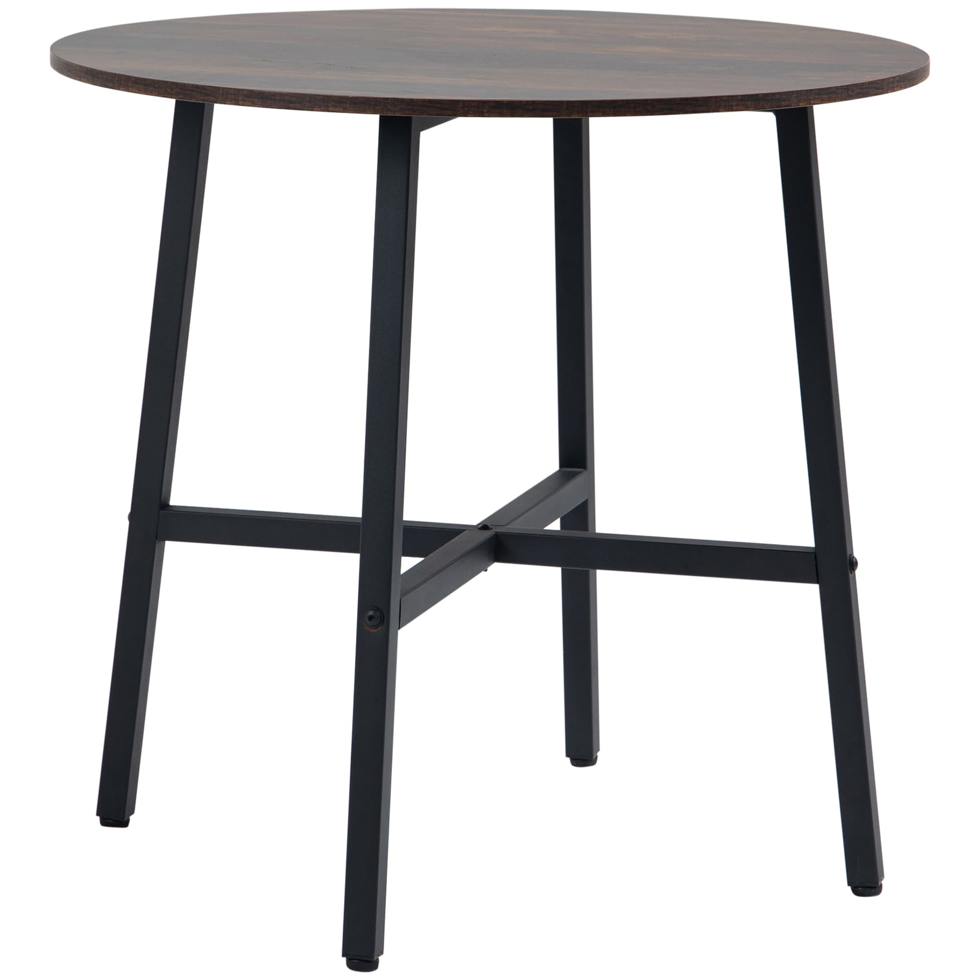 HOMCOM Round Kitchen with Steel Legs, Table Dining Room Table for 4 people, Industrial Style Kitchen Table, Rustic Brown | Aosom UK