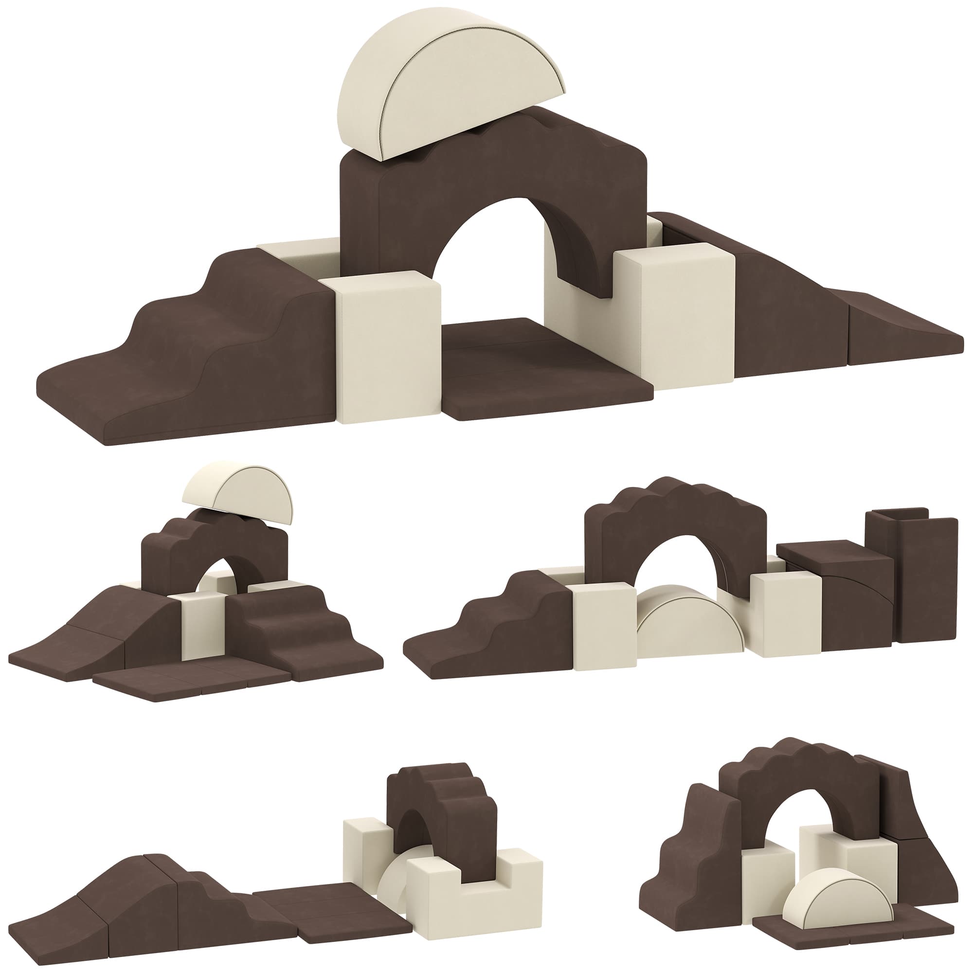 AIYAPLAY 7 Piece Kids Soft Play Set with Detachable Cover, Baby Indoor Climb and Crawl Foam Toy for Toddlers, Preschoolers, Brown