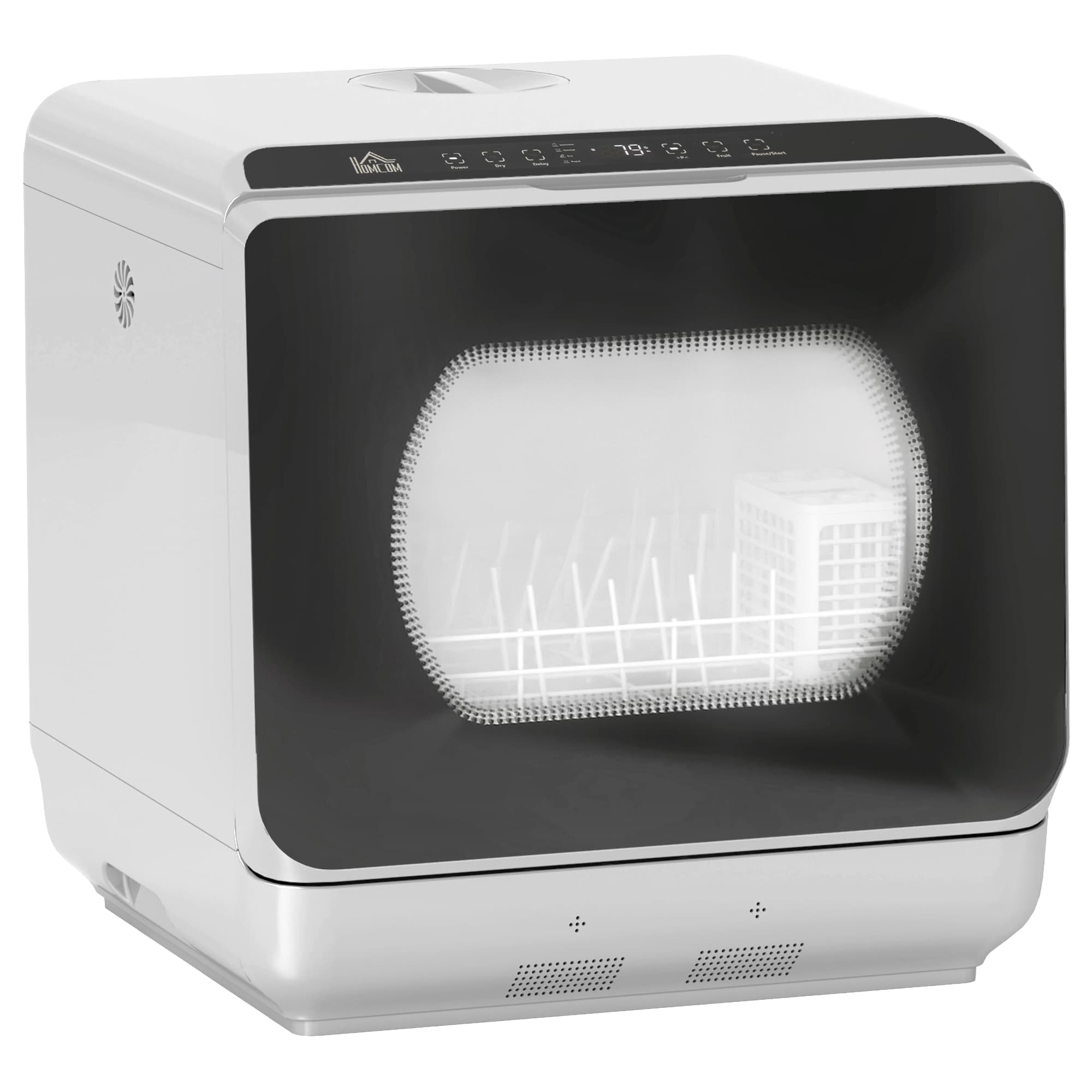 HOMCOM Tabletop Dishwasher with 4 Place Settings, 6 Programs, 6L Water Tank, Touch Control, LED Display, Delay Start, Silver | Aosom UK