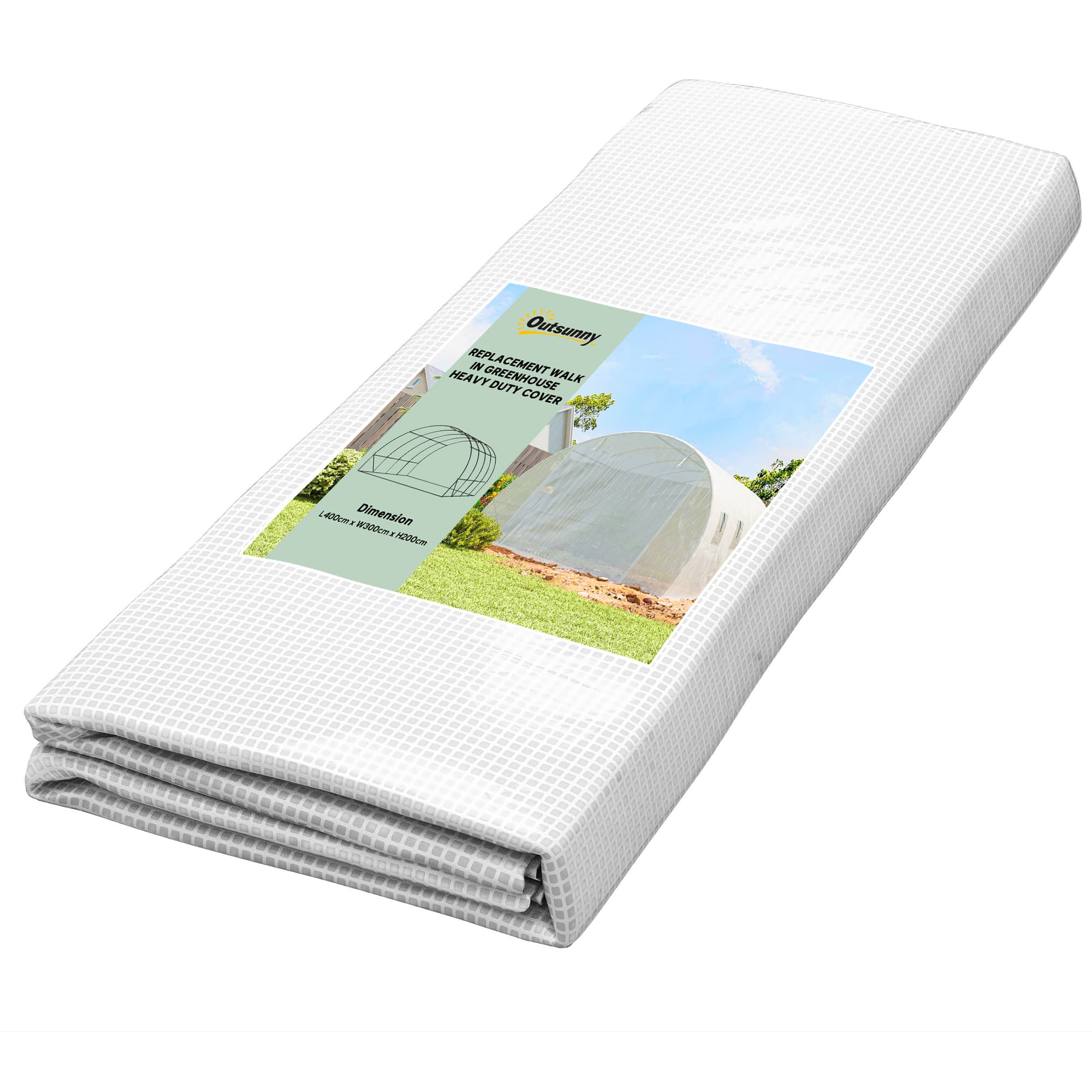 Outsunny 4 x 3 x 2m Greenhouse Replacement Cover ONLY Winter Garden Plant PE Cover for Tunnel Walk-in Greenhouse with Roll-up Windows Door Outdoor, White