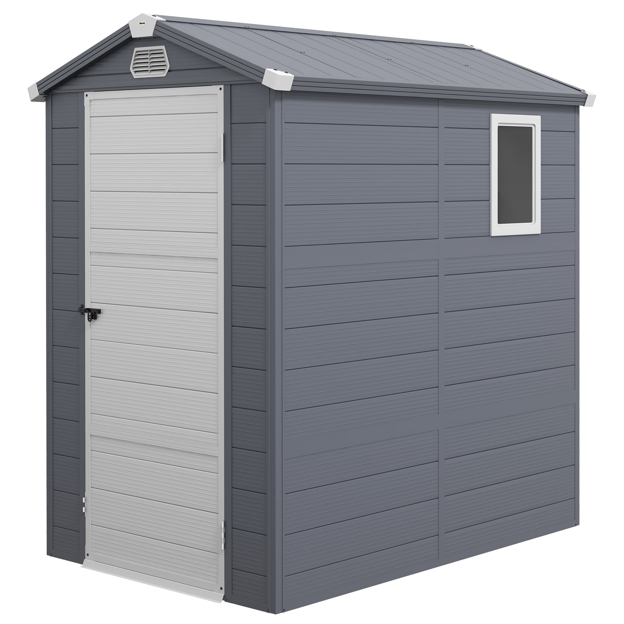 Outsunny 4.4 x 6.2ft Plastic Storage Sheds with Aluminium Frame, Plastic Wall Shed with Foundation, Grey | Aosom UK
