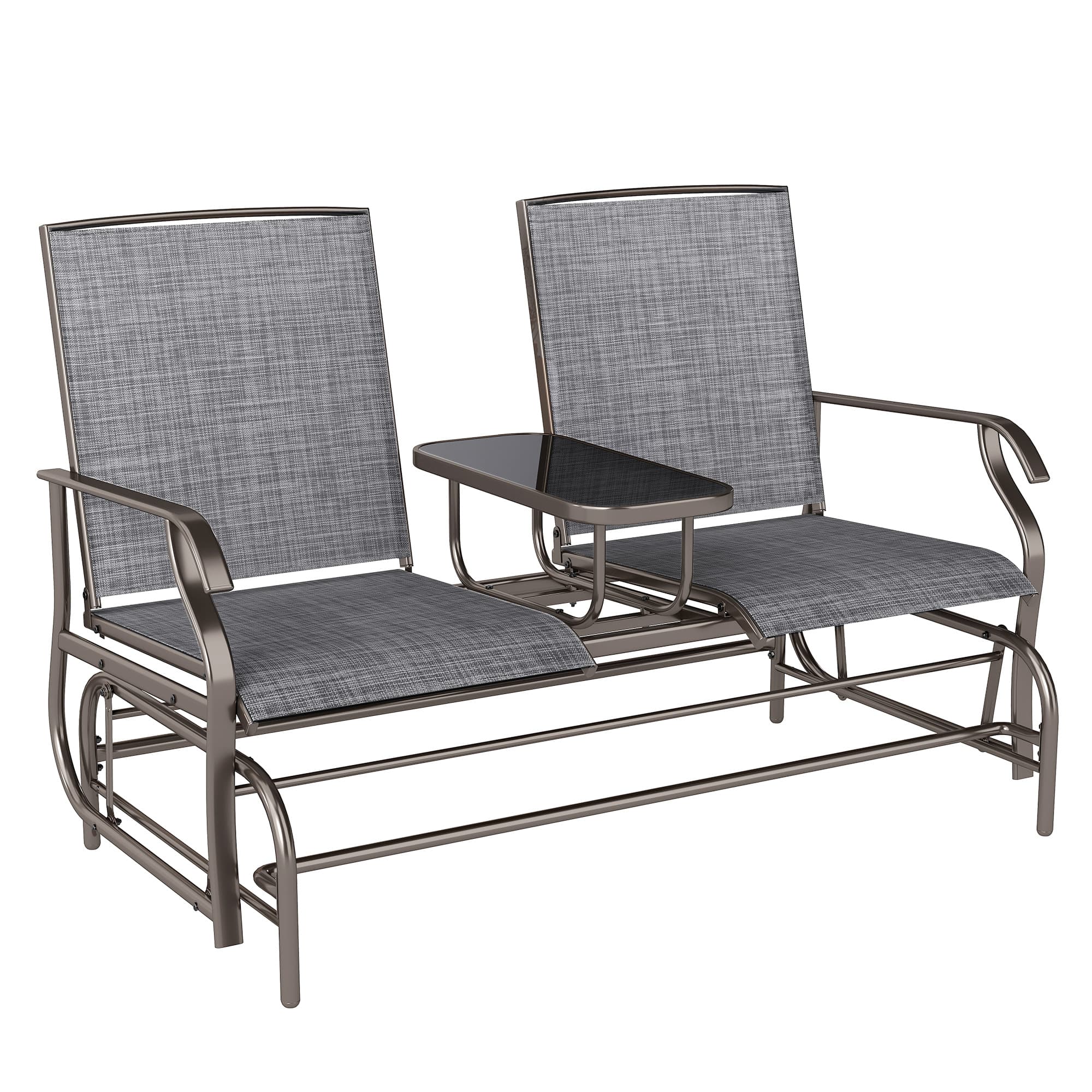 Outsunny Metal Double Swing Chair Glider Rocking Chair Seat Outdoor Seater Garden Furniture Patio Porch With Table
