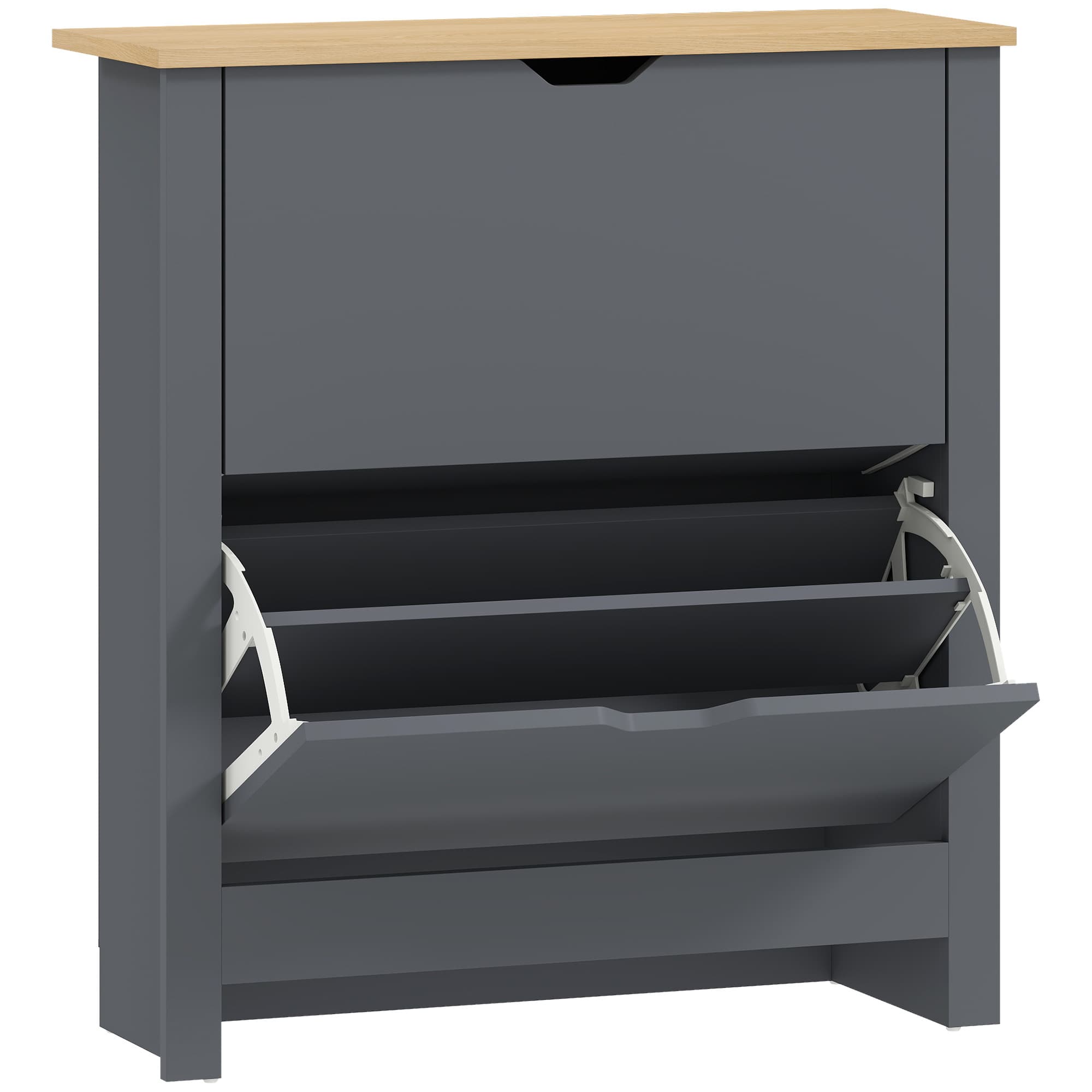 HOMCOM Slim Shoe Cabinet, Narrow Shoe Cupboard with 2 Flip Drawers, Adjustable Shelves for 12 Pairs of Shoes, Charcoal Grey