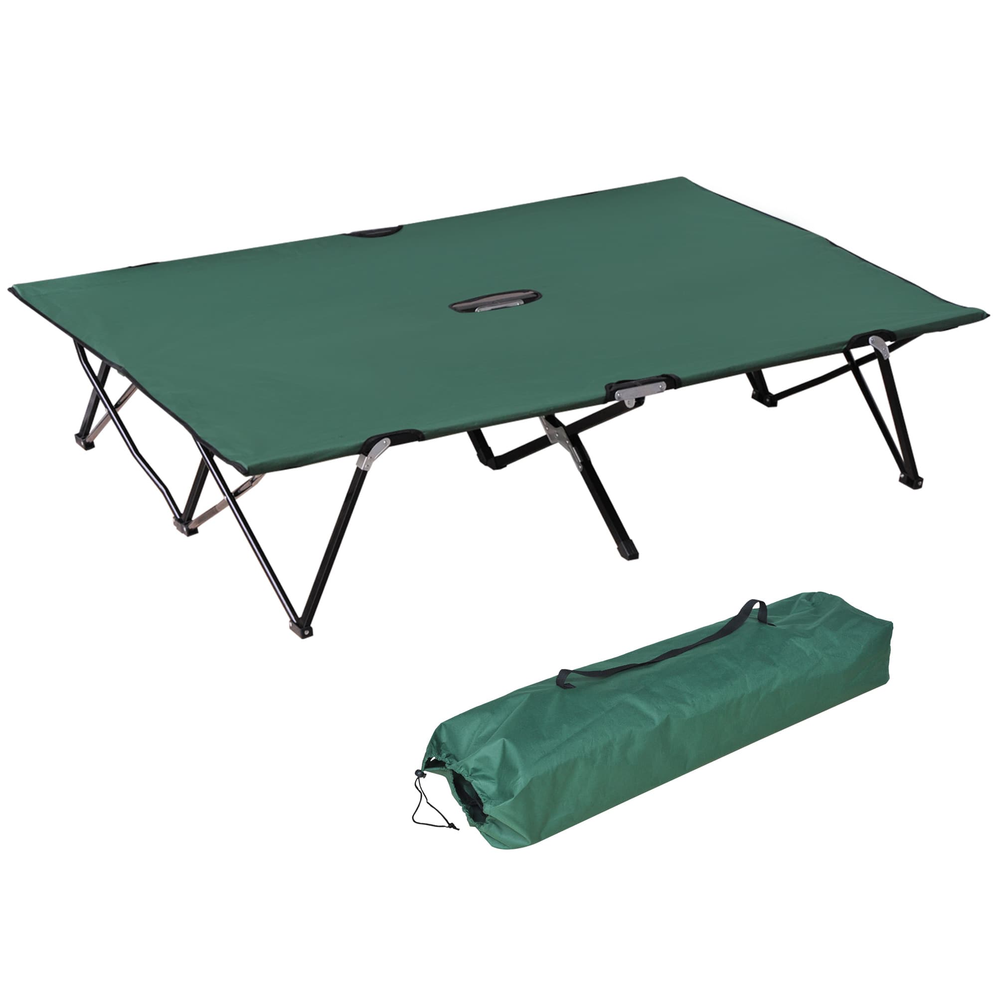 Outsunny Foldable Double Camping Cot, Lightweight Outdoor Patio Sunbed with Carry Bag, Green