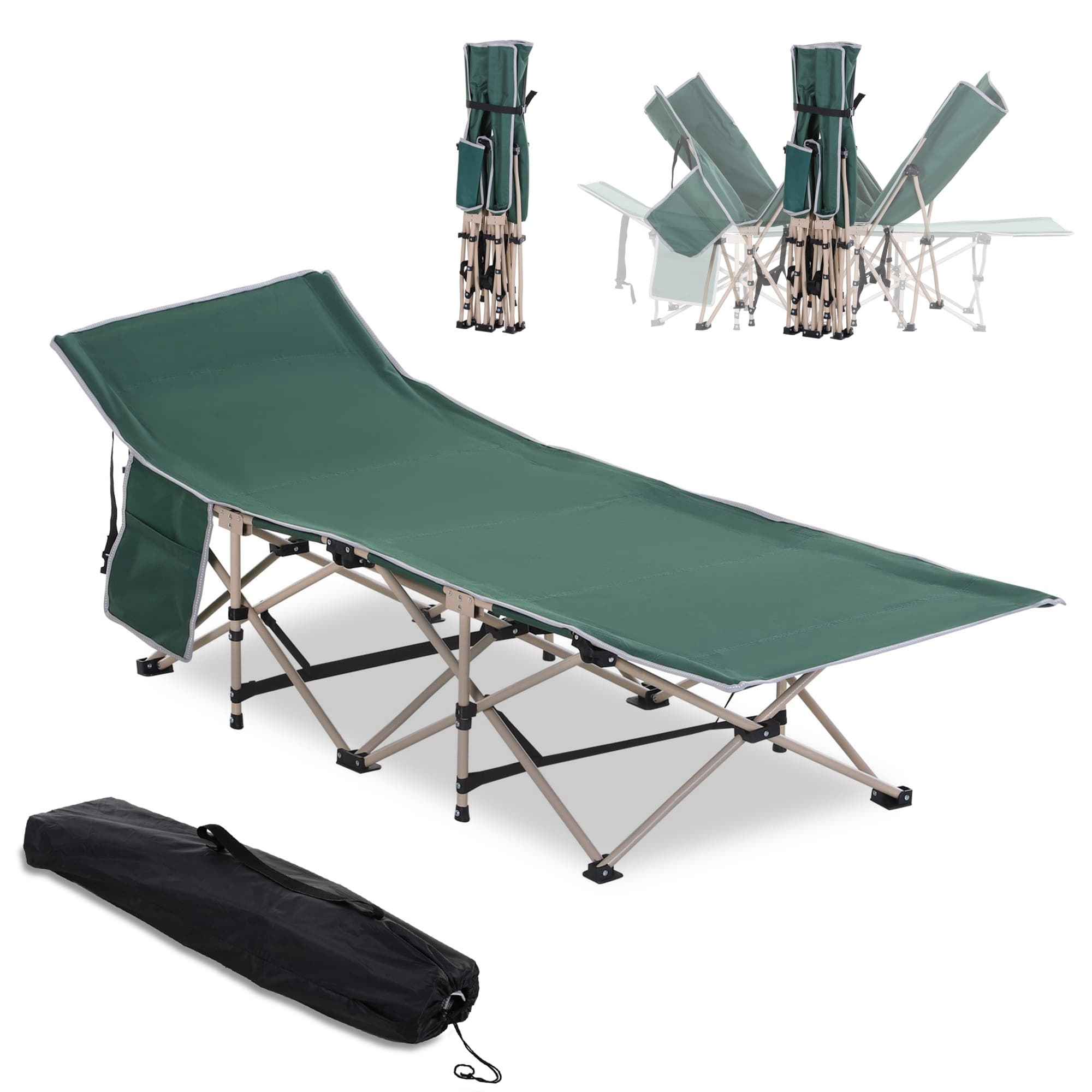 Outsunny Portable Folding Camping Cot, Single Person Outdoor Military Sleeping Bed with Carry Bag for Travel, Leisure, Fishing, Green | Aosom UK