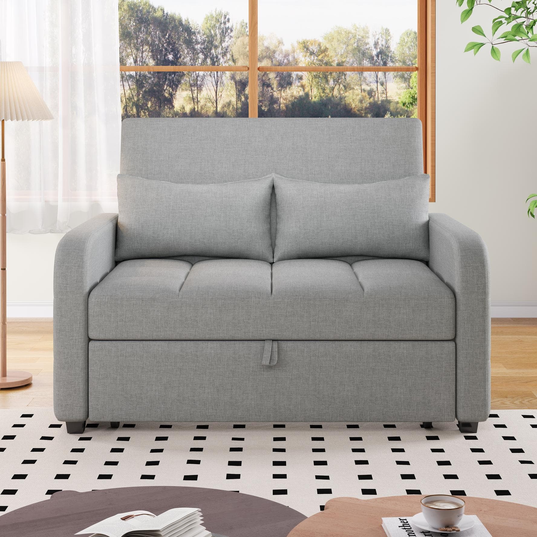 Multifunctional Folding Sofa Bed with Adjustable Backrest and 2 Cushions, Daybed for Compact Flats, 127L x 75-180W x 94H cm, Dark Grey | Aosom UK