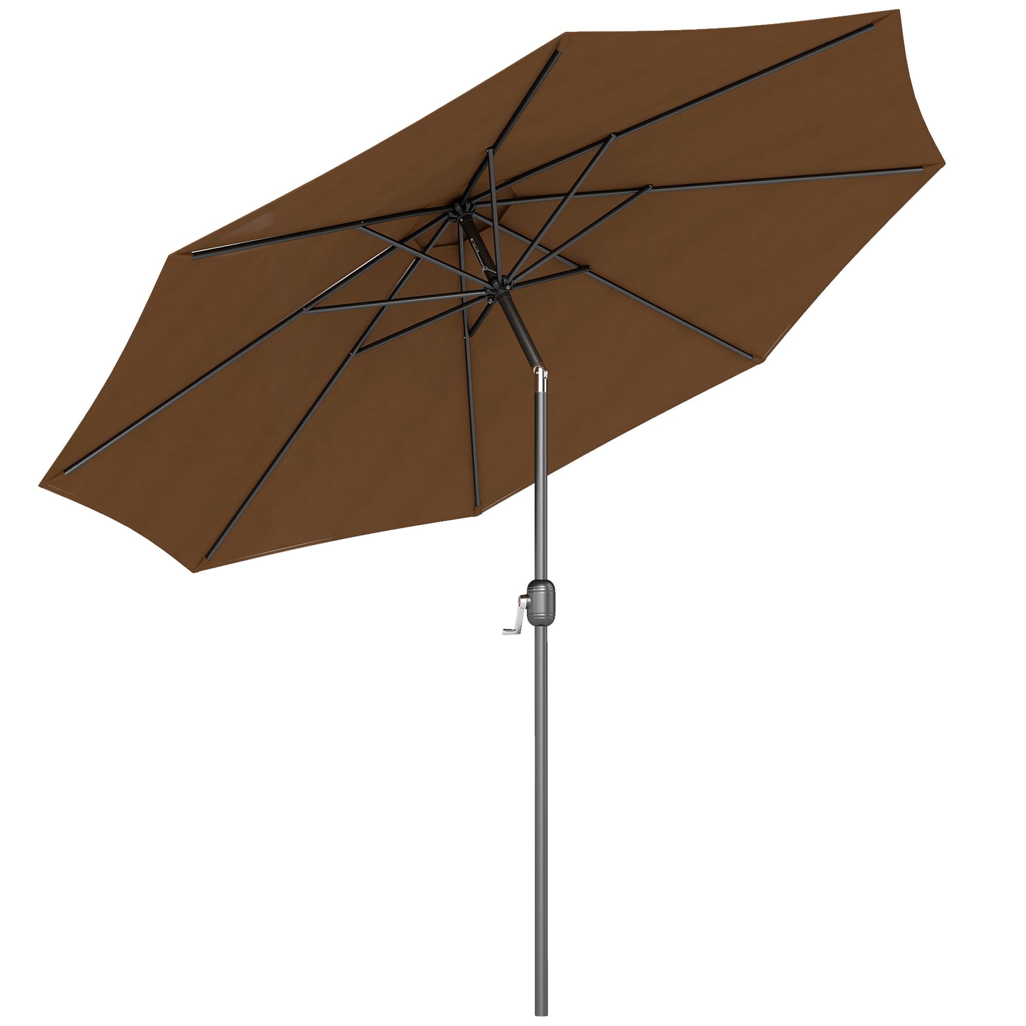 Outsunny Tilting Parasol, Steel Frame Round Market Garden Umbrella, Outdoor Sunshade Canopy for Patio and Garden, Coffee | Aosom UK