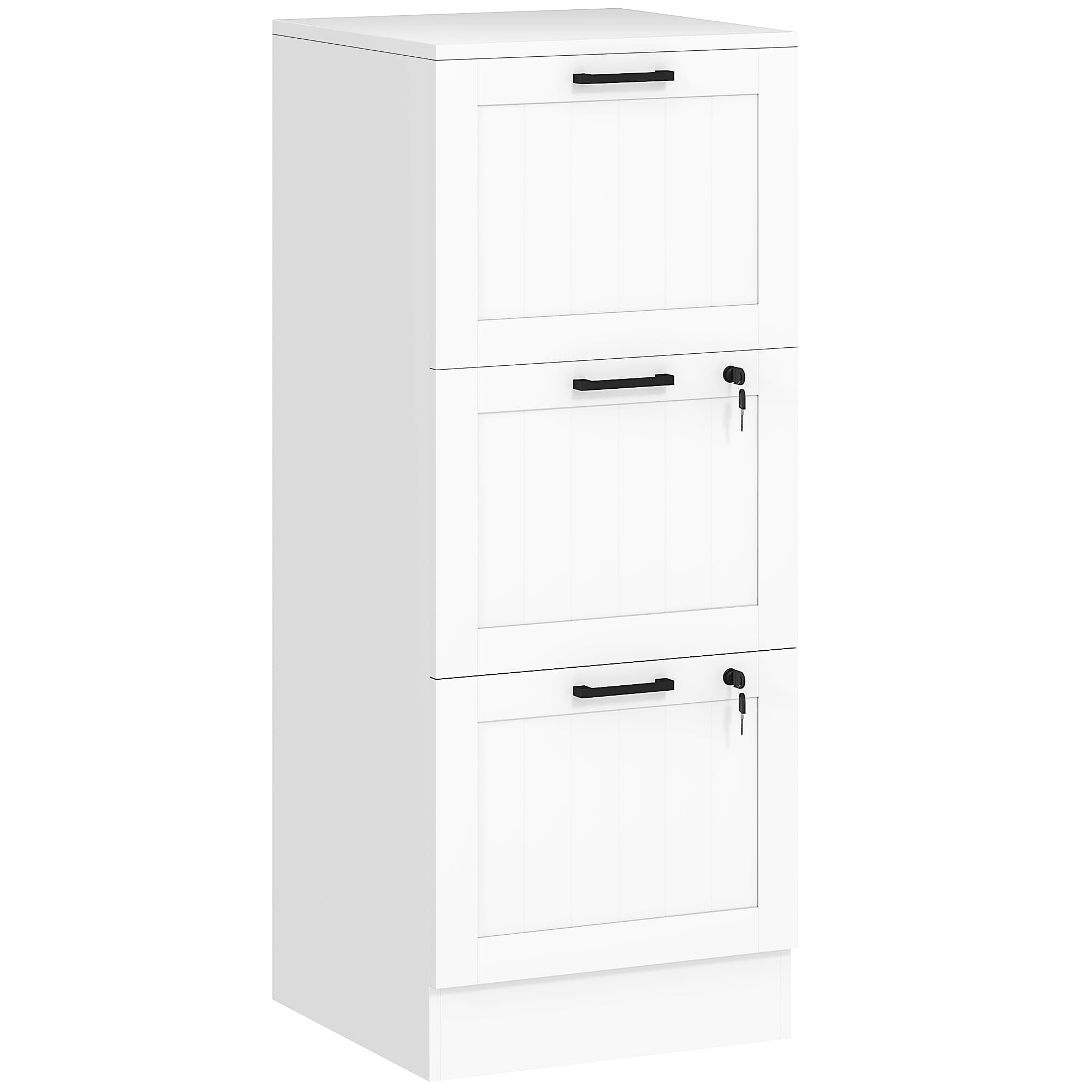 HOMCOM 3 Drawer Filing Cabinet with Lock, Office Storage Cabinet with Adjustable Hanging Bars for A4 Letter Size Files, White — image 1