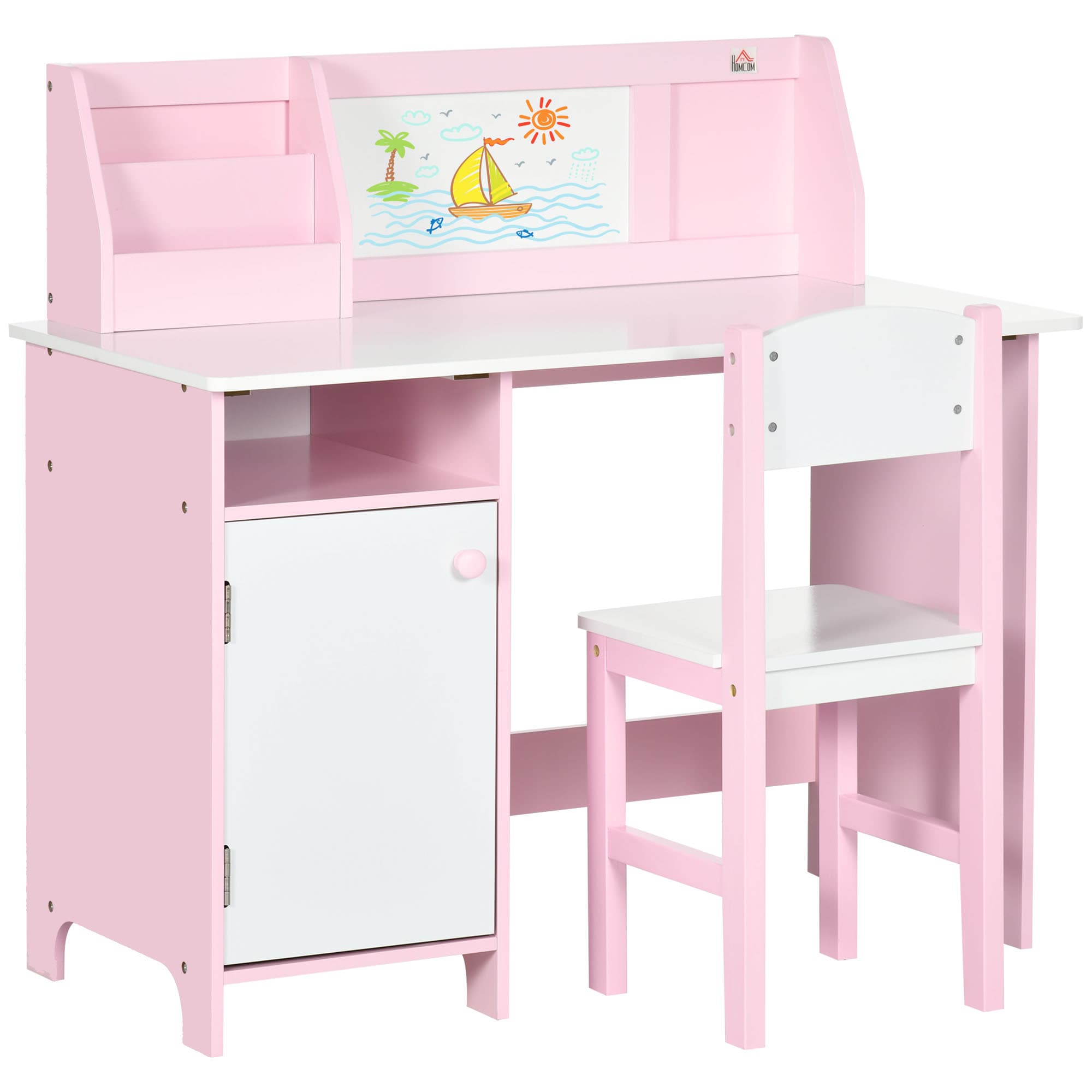 HOMCOM Kids Table and Chair Set Two-Piece Table and Chair Set Multi Use Toddler Furniture w/ Whiteboard - Pink | Aosom UK