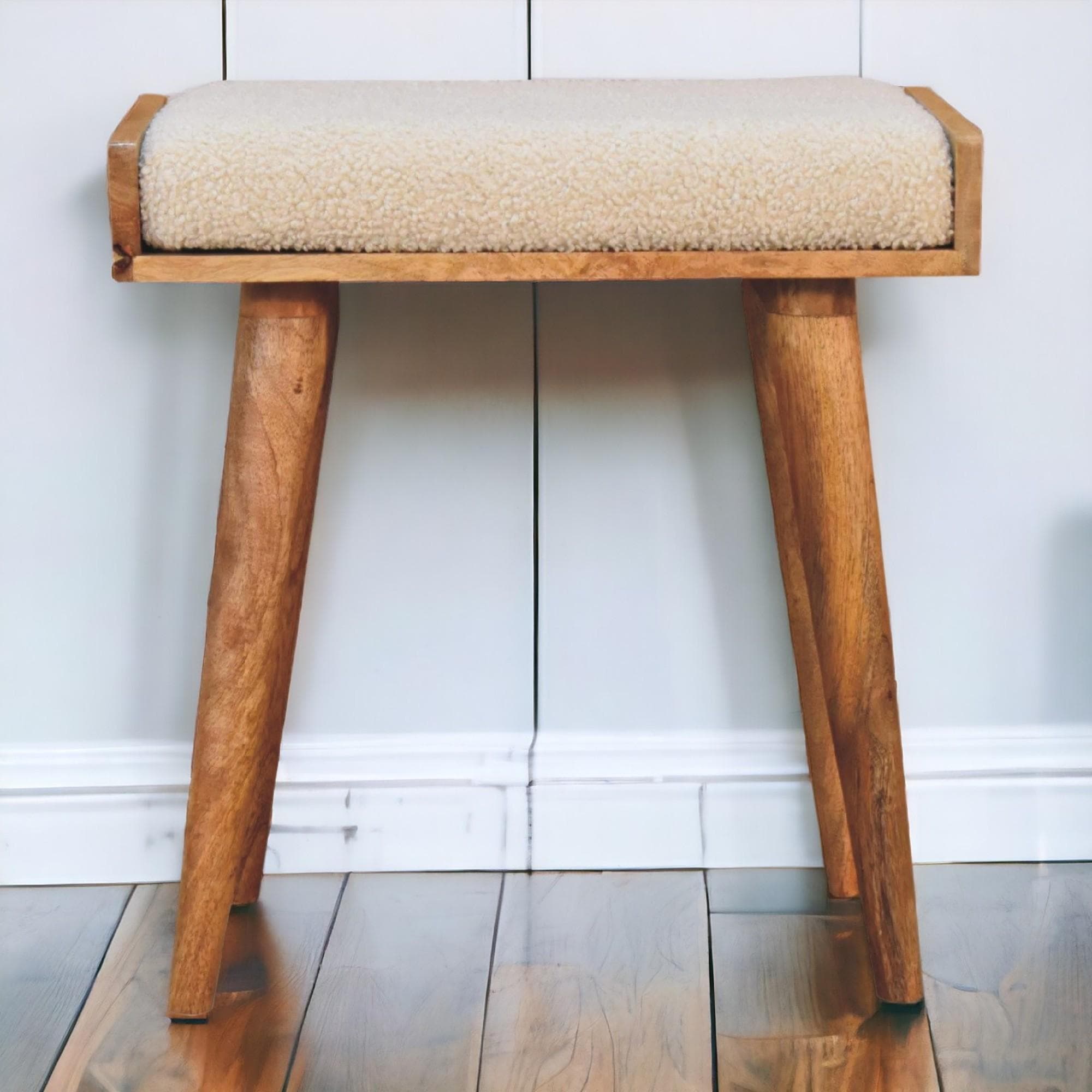Solid Mango Wood Tray-Style Footstool with High-Resilience Cushioning, Upholstered Seat with Scandi Legs, 35L x 50W x 52H cm, Brown | Aosom UK