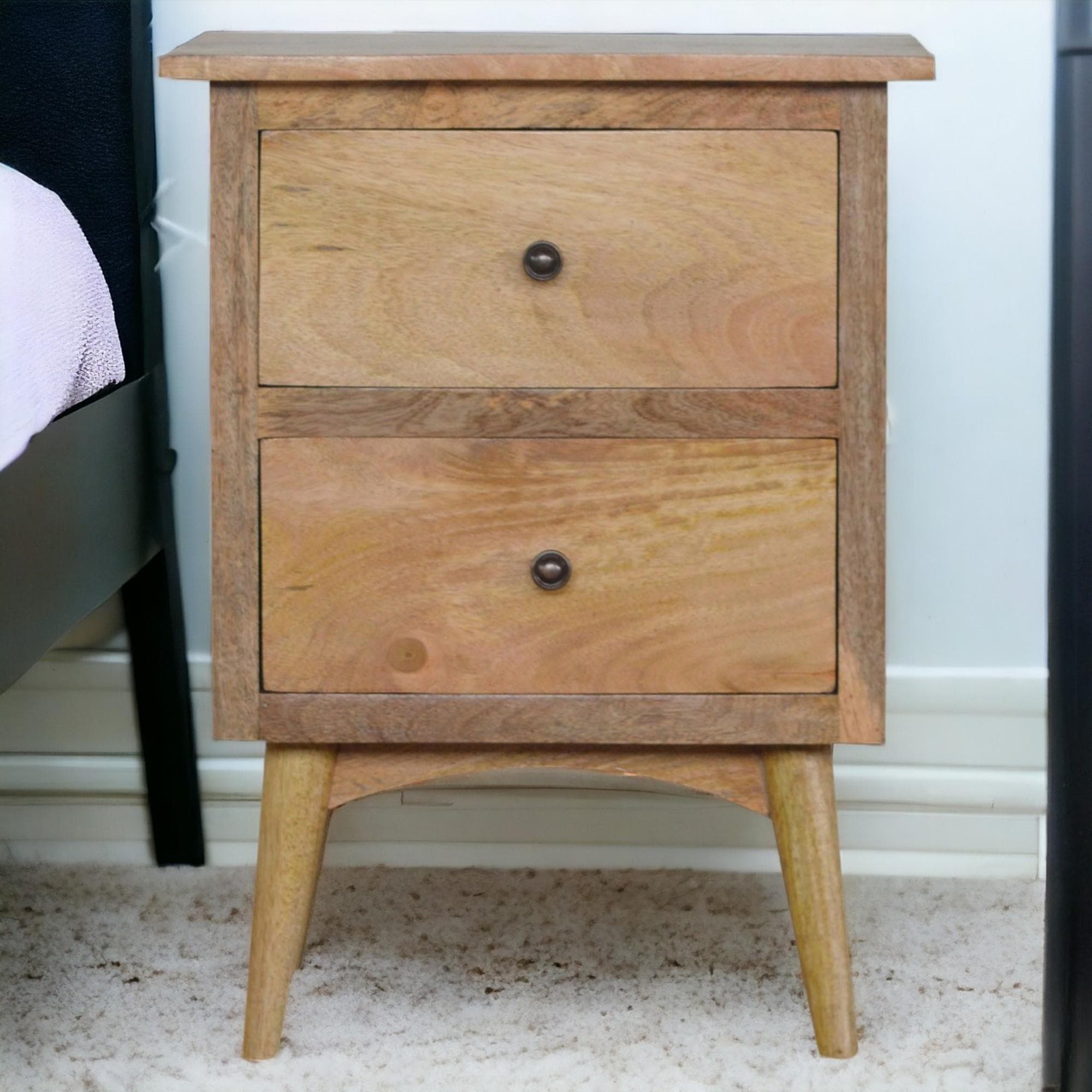 Solid Wood Nordic Bedside Table with 2 Smooth-Glide Drawers, Circular Design, Bedside Cabinet with Unique Grain, 38L x 45W x 60H cm, Brown | Aosom UK