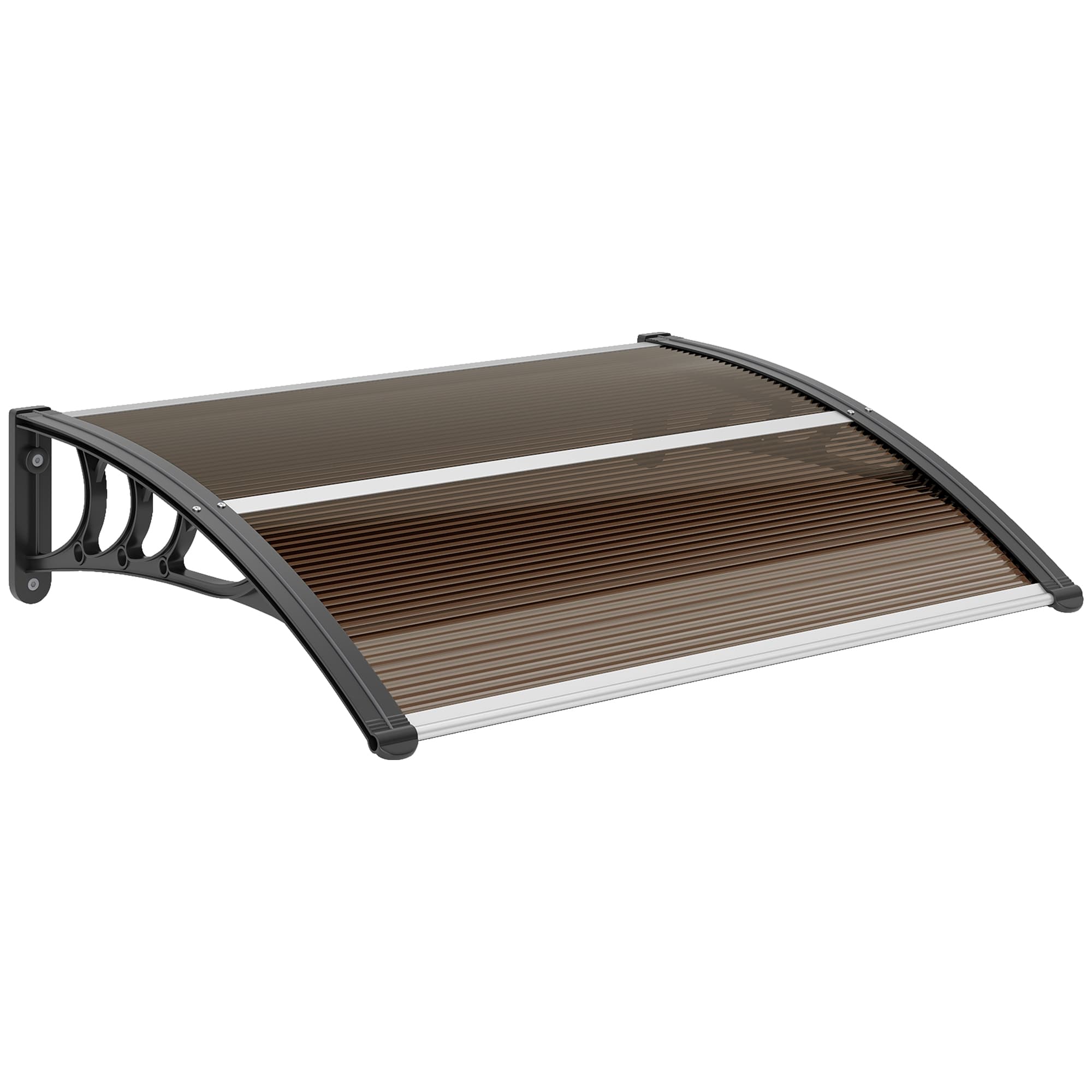 Outsunny Curved Window Door Canopy Aluminium Rigid Plastic Polycarbonate Fixed Outdoor Awning Modern Design UV Water Rain Resist Brown