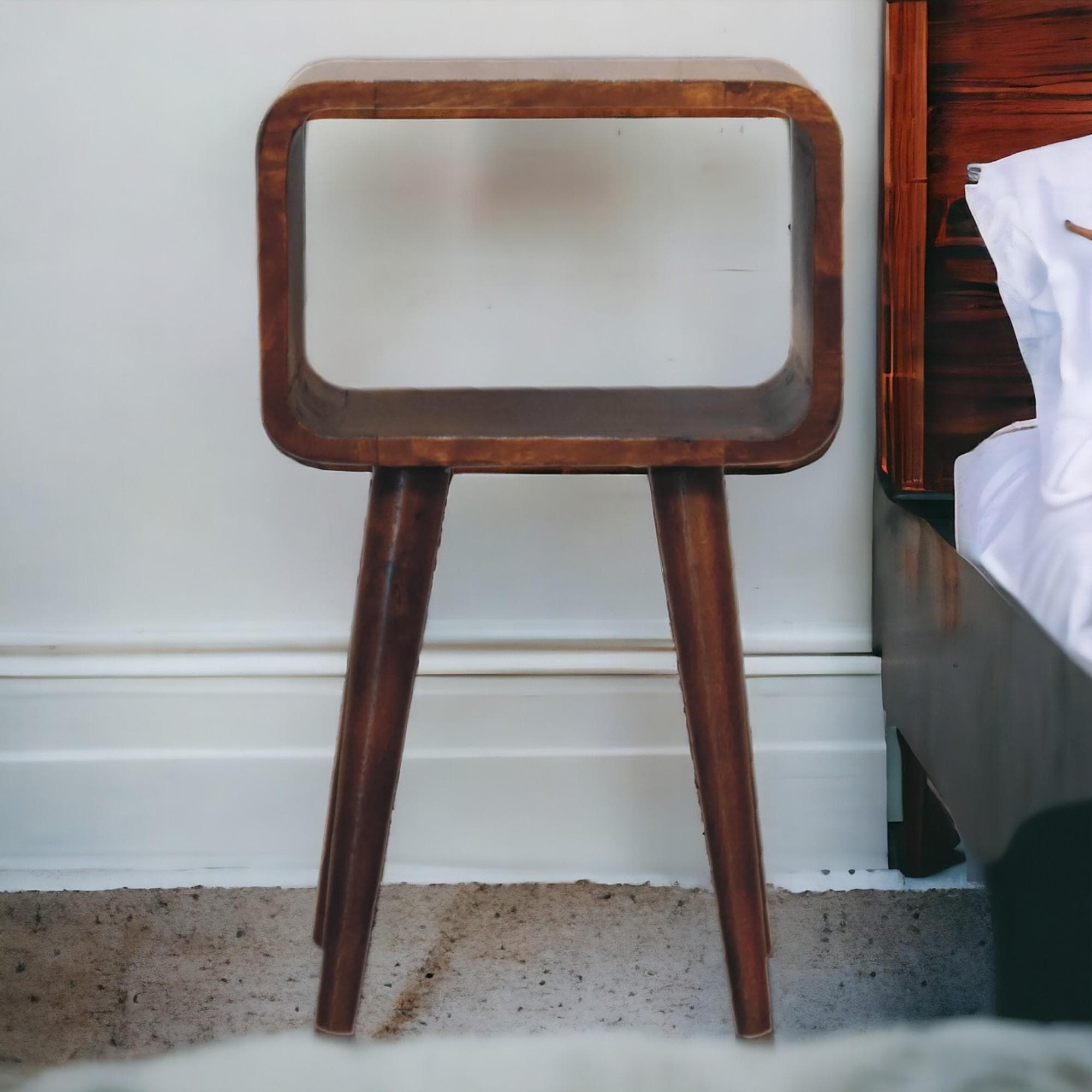Narrow Nightstand, Open Shelf with Open Shelf and Stain-Based Finish, Wooden Bedside Table for Bedroom, Brown | Aosom UK