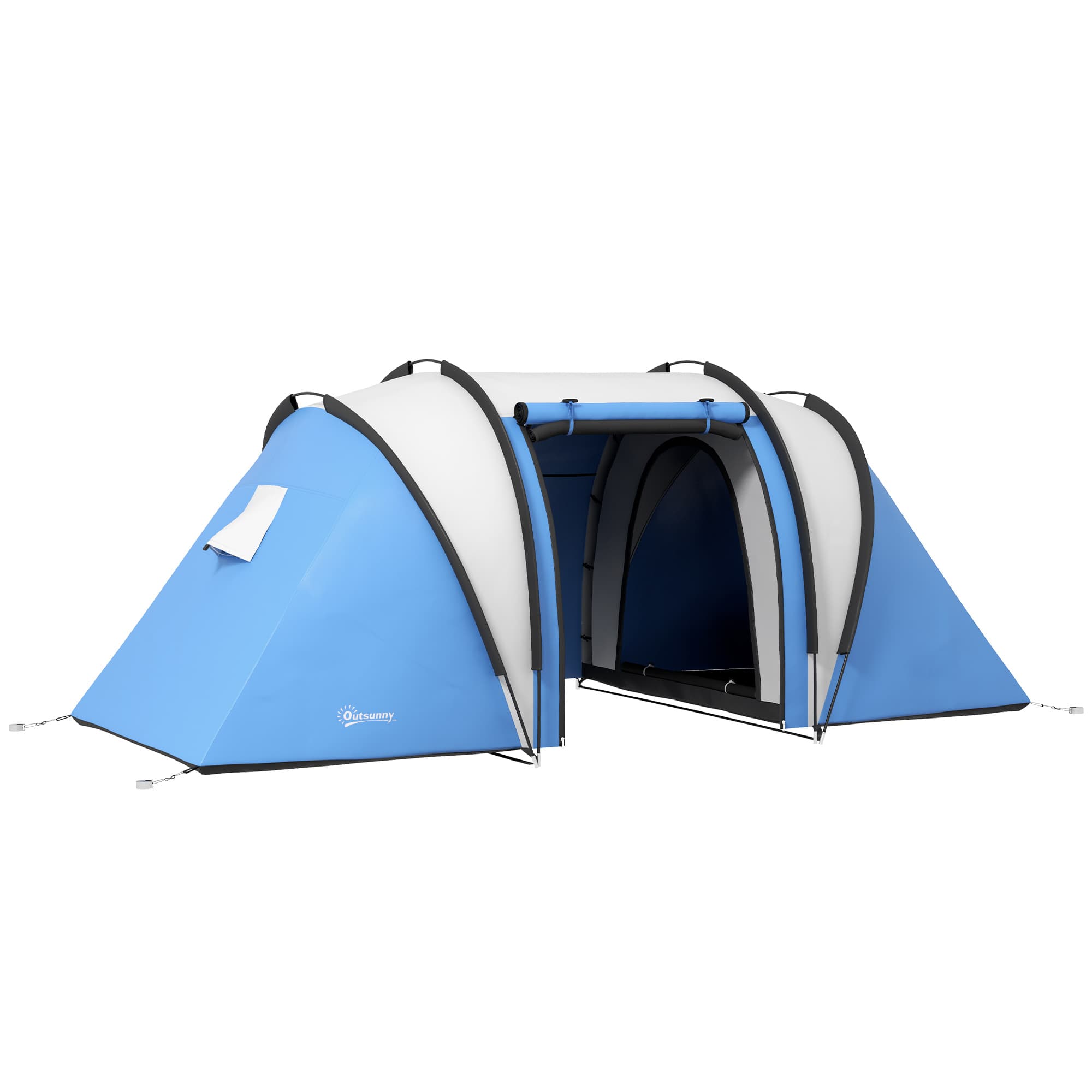 Outsunny Waterproof Camping Tent for Family, 2 Bedrooms & Living Area, 3000mm, Ideal for Fishing Hiking Festivals, Blue