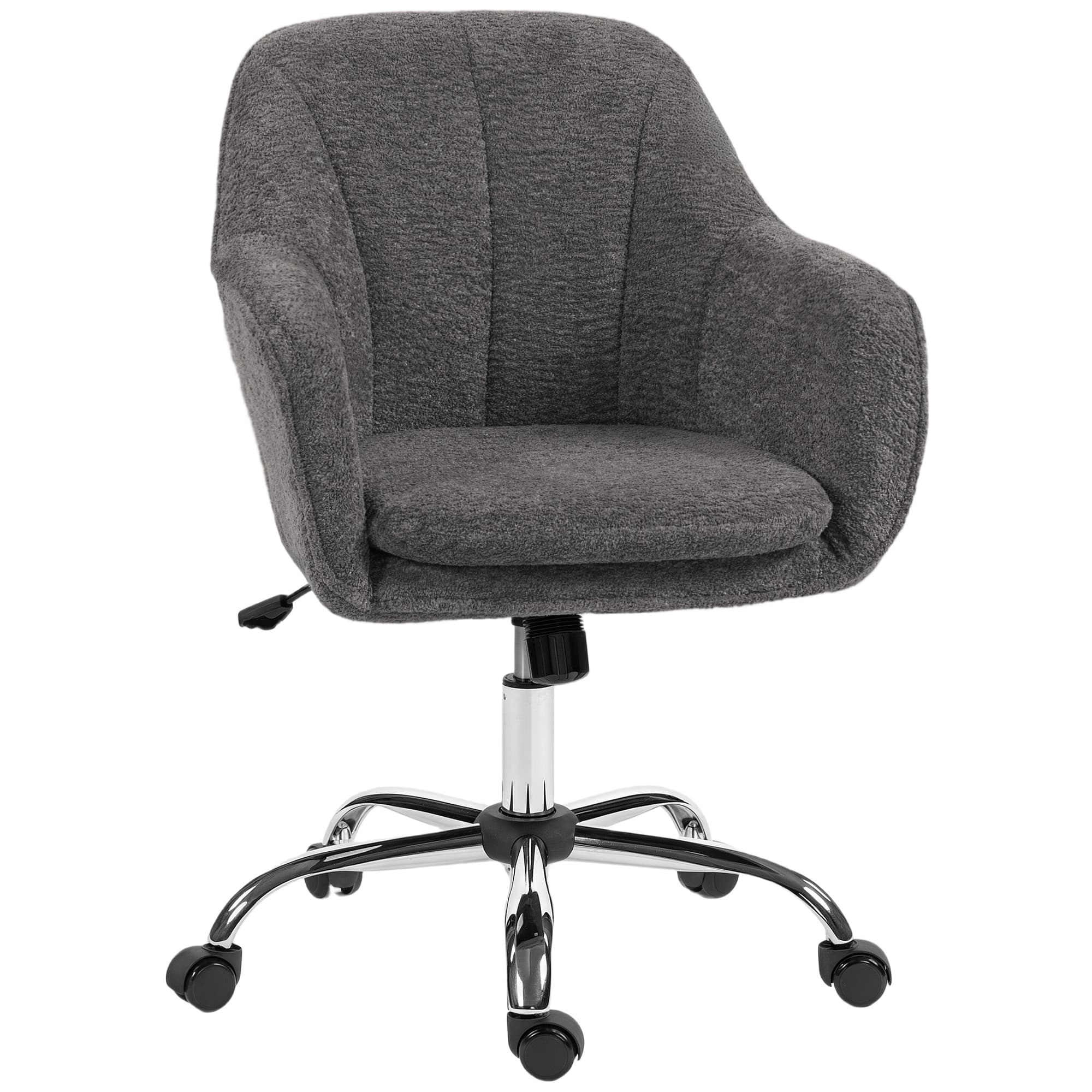 HOMCOM Velvet Vanity Chair with Wheels, Modern Swivel Accent Chair for Makeup Desk & Bedroom, Adjustable Height Rolling Chair, Grey | Aosom UK