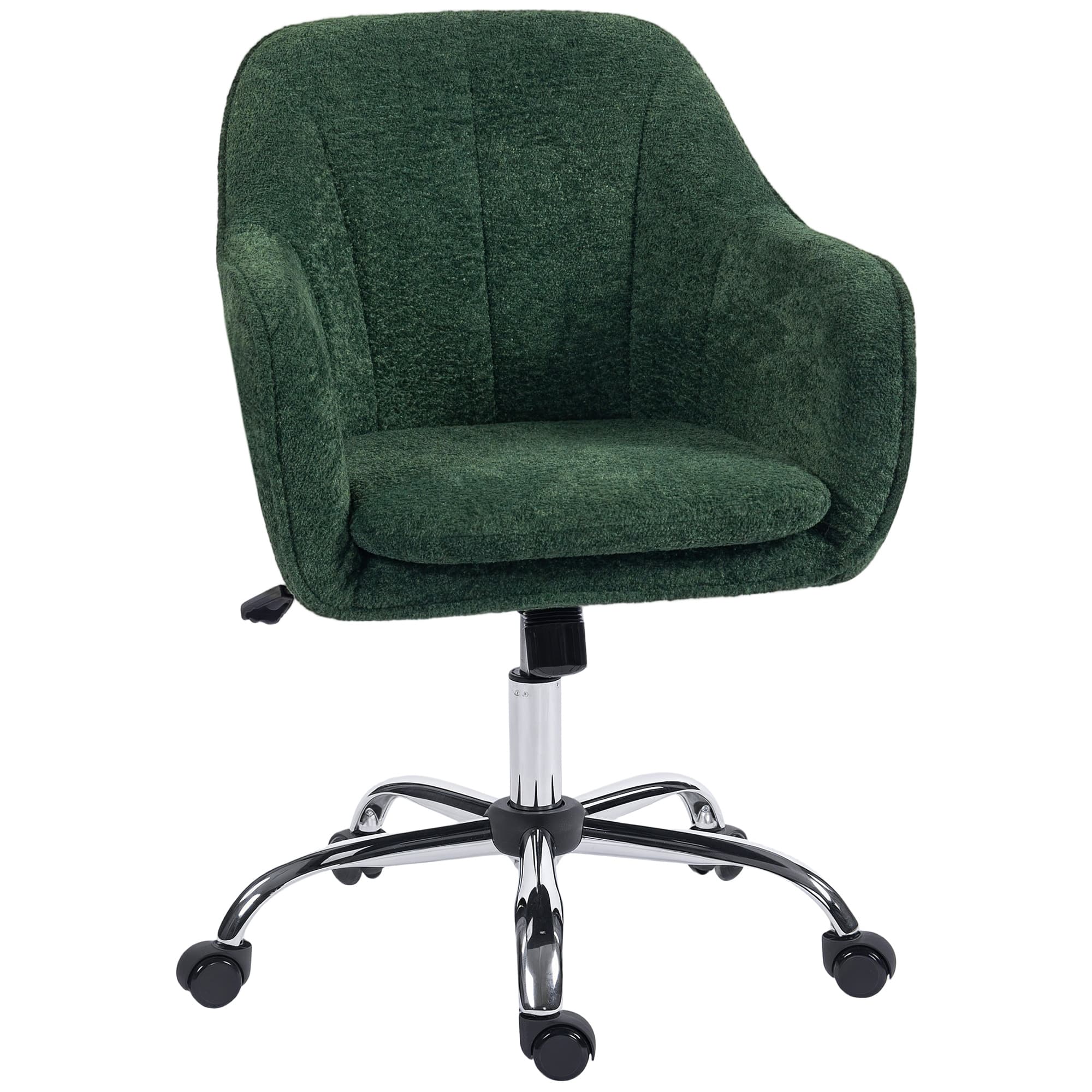 HOMCOM Snow Flannel Office Chair with Padded for Home- Dark Green | Aosom UK