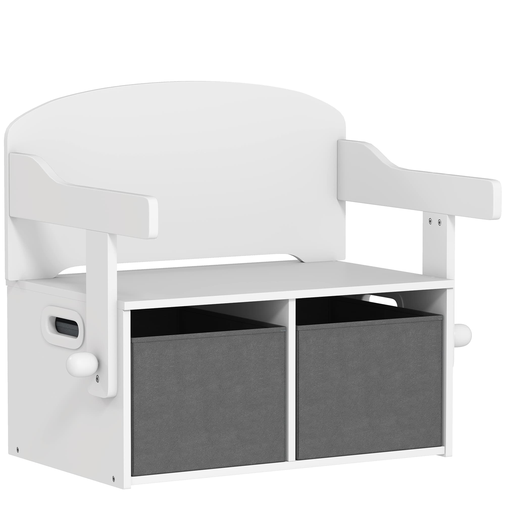 AIYAPLAY 3 in 1 Kids Storage Bench, Convertible Children Table and Chair Set with 2 Fabric Bins, Toy Storage Box, White
