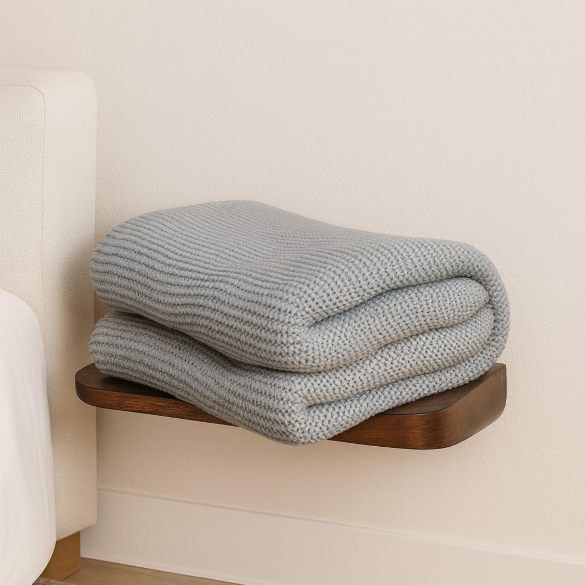 Hand-Knitted Double Knit Throw with Soft Breathable Natural Cotton, Knitted Blanket with Secure Packaging, 150L x 200W x 1H cm, Blue | Aosom UK