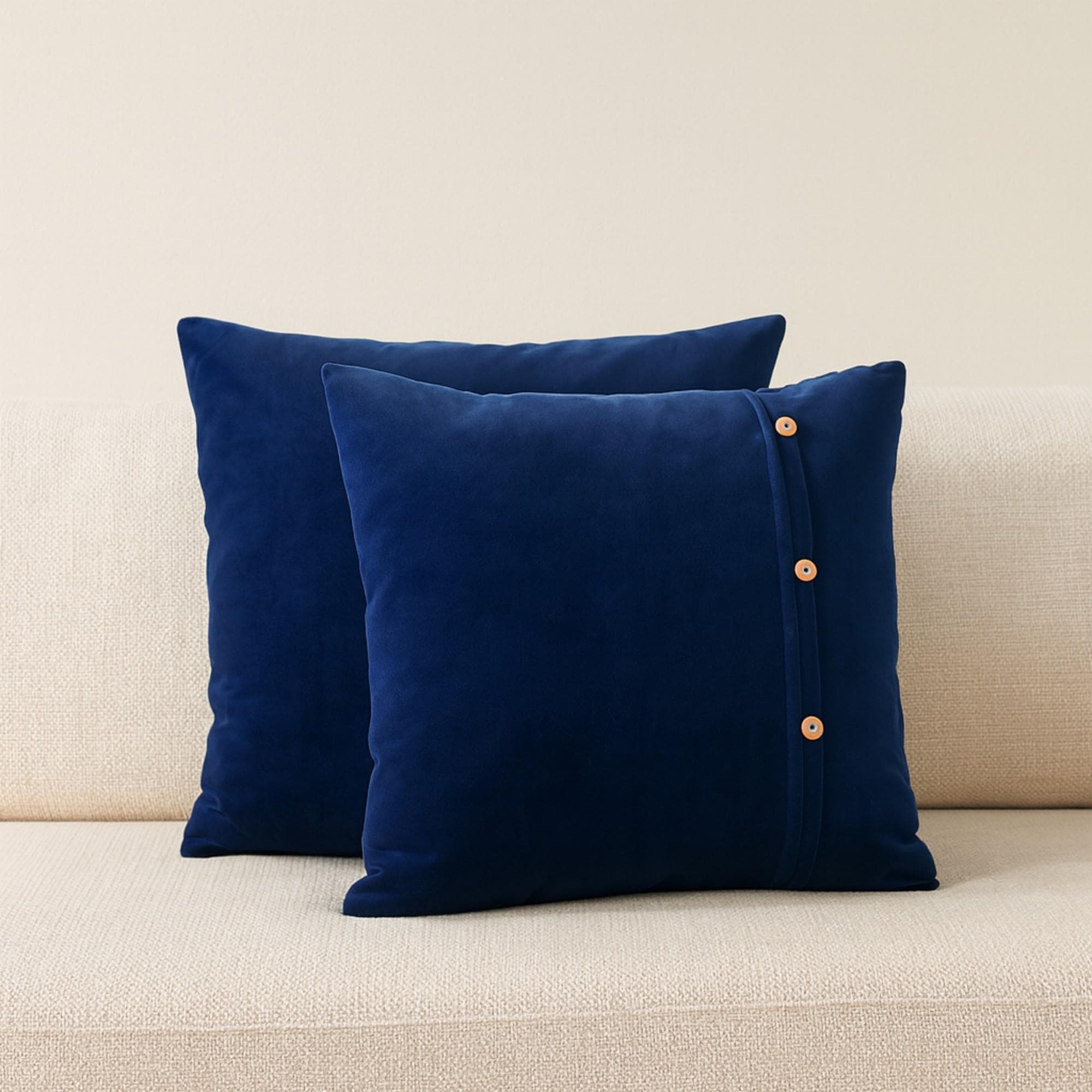 Set of 2 Quinn Cushion with Cotton-Soft Velvet Pile and Plush Filler, Handcrafted Pillow Ideal for Sofa and Bed, 45L x 45W x 15H cm, Blue | Aosom UK
