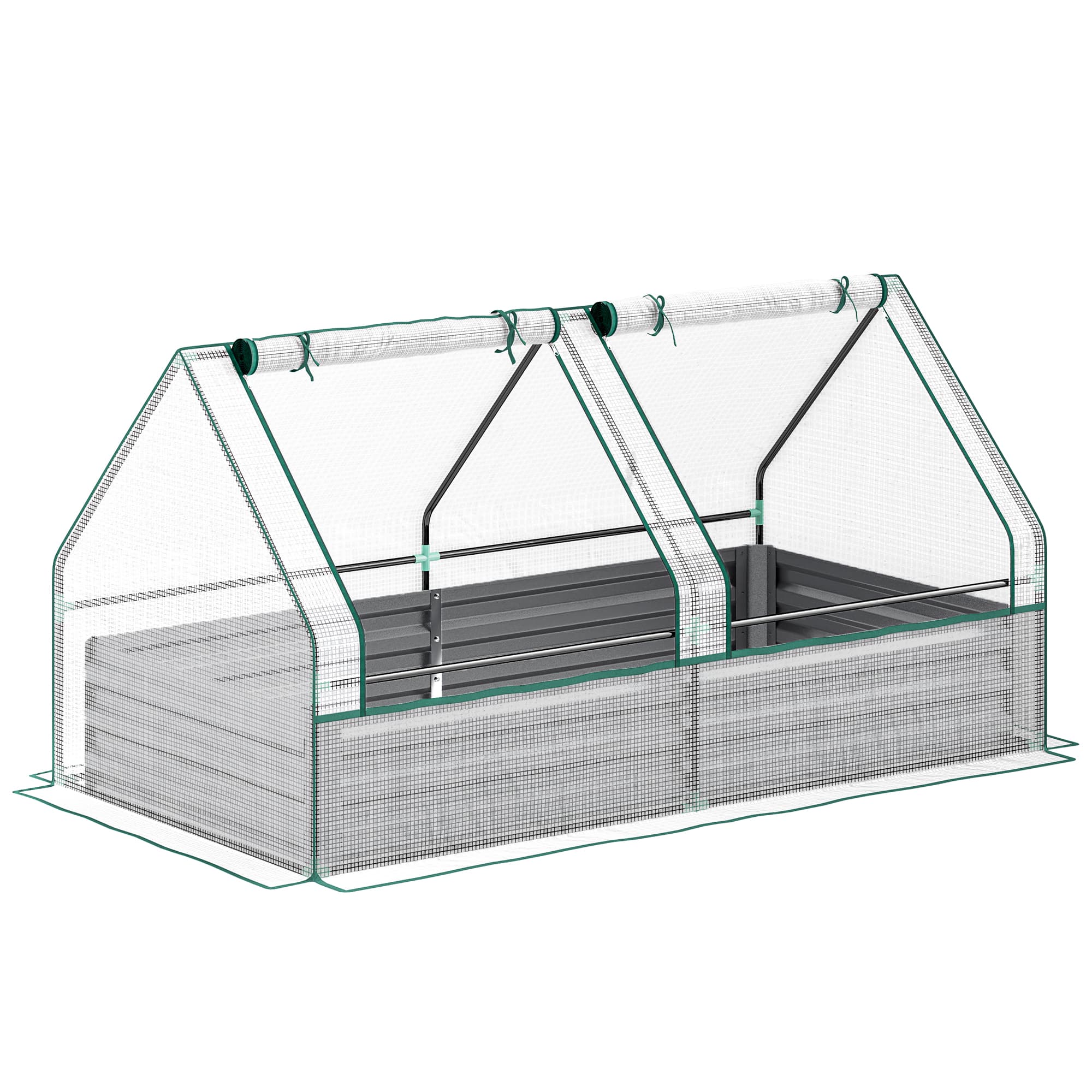 Outsunny Metal Planter Box with Cover, Raised Garden Bed with Greenhouse, for Herbs and Vegetables, White and Dark Grey