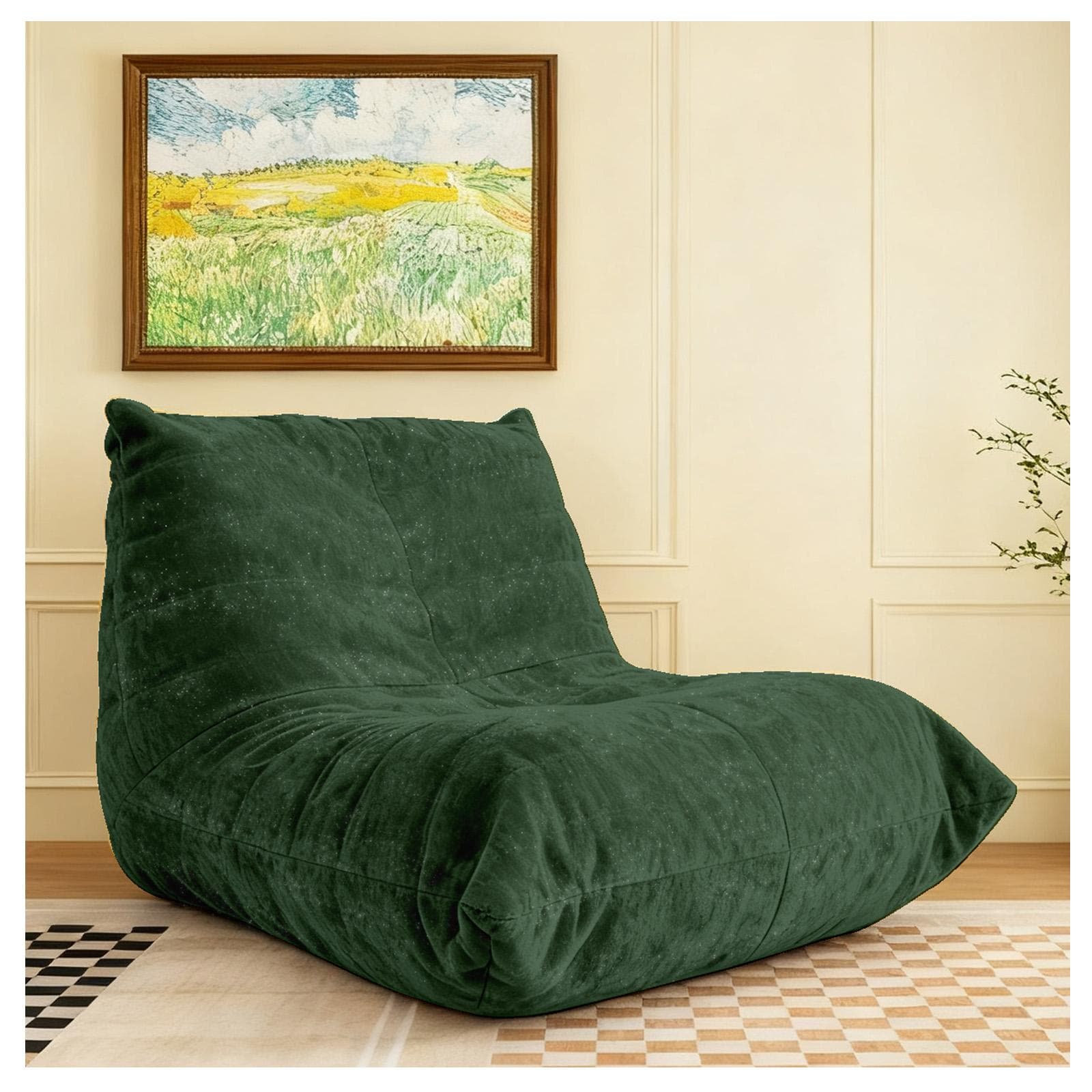 Soft Bean Bag Lazy Sofa with High-Rebound Sponge and Easy-Clean Chenille, Modern Couch with Non-slip Base, 110L x 90W x 67H cm, Green | Aosom UK