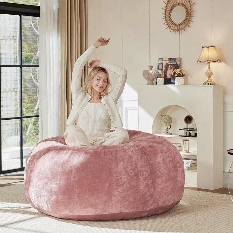 Large Bean Bag Sofa Chair with Space-Saving Design, Eco-Friendly Bead Filling, Reading Lounger for Adults, 150L x 150W x 60H cm, Pink | Aosom UK