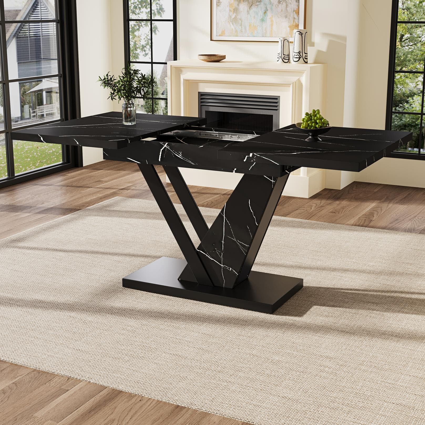 Telescopic Extendable Dining Table, Space-Saving Table with Smooth Runners, Adjustable Feet for 4-6, 120x75x75.5 cm, Black | Aosom UK