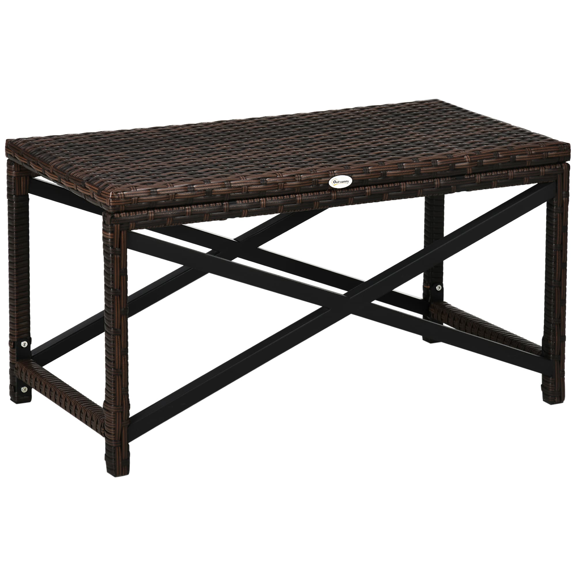 Outsunny PE Rattan Garden Side Table, Outdoor Coffee Table with X-Shape Frame, Mixed Brown