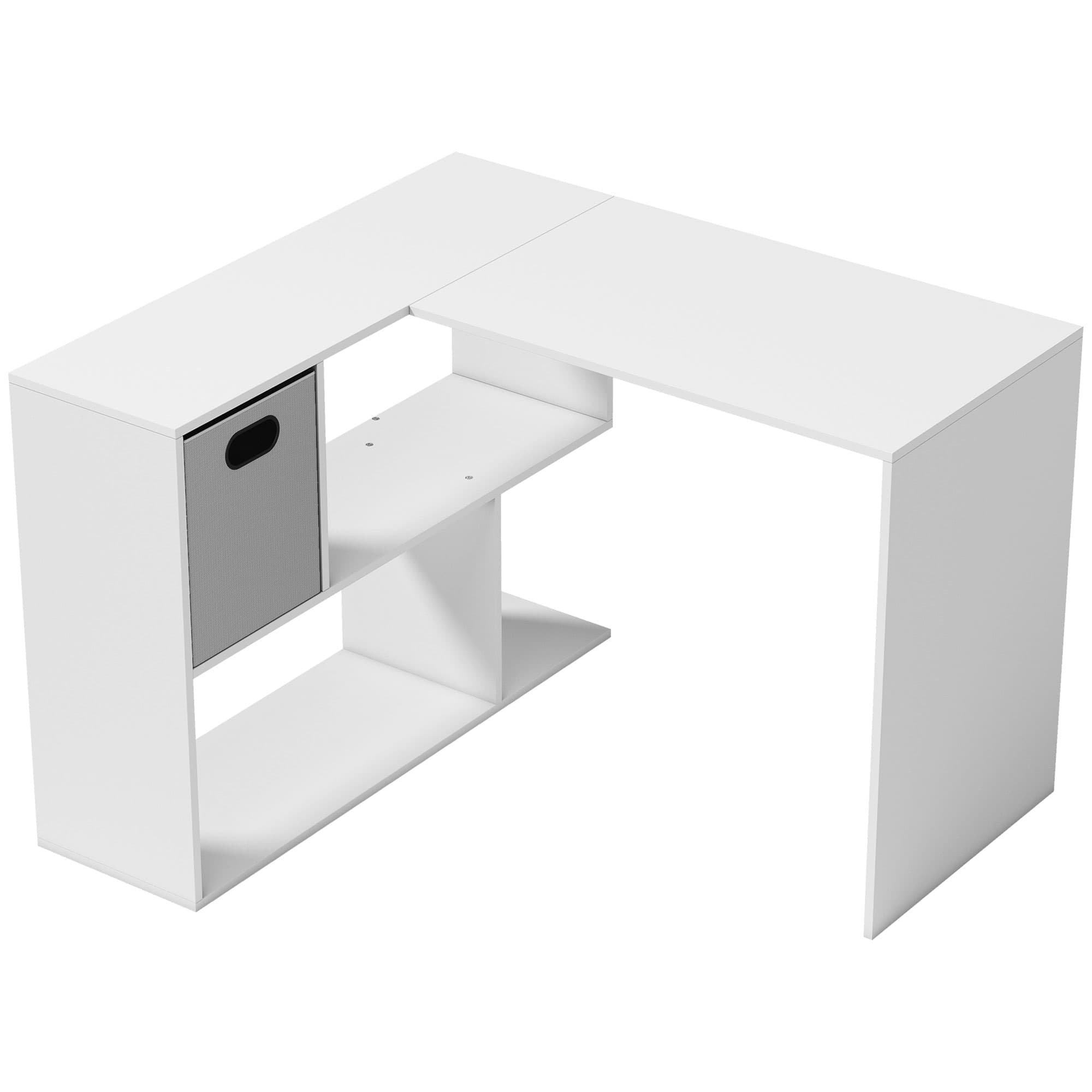 HOMCOM Corner Desk, Computer Desk with Fabric Drawer and Open Compartments, 110 x 100 x 75 cm, White
