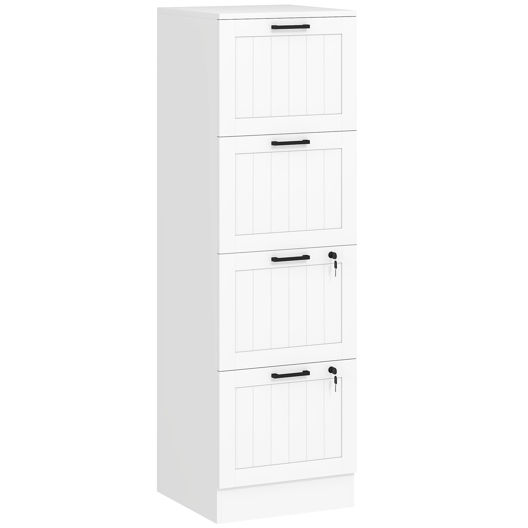 HOMCOM 3 Drawer Filing Cabinet with Lock, Office Storage Cabinet with Adjustable Hanging Bars for A4 Letter Size Files, White thumbnail 2