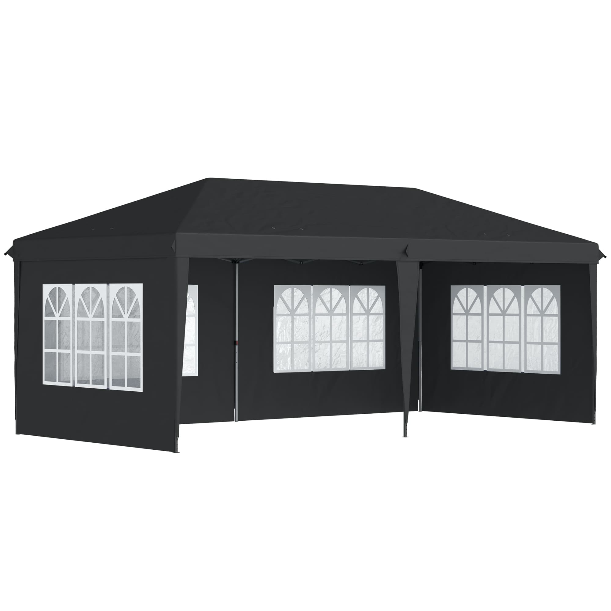 Outsunny 3 x 6m Gazebo Lightweight with Carry Bag, Height Adjustable Marquee Party Tent, Accessories Included, Black | Aosom UK