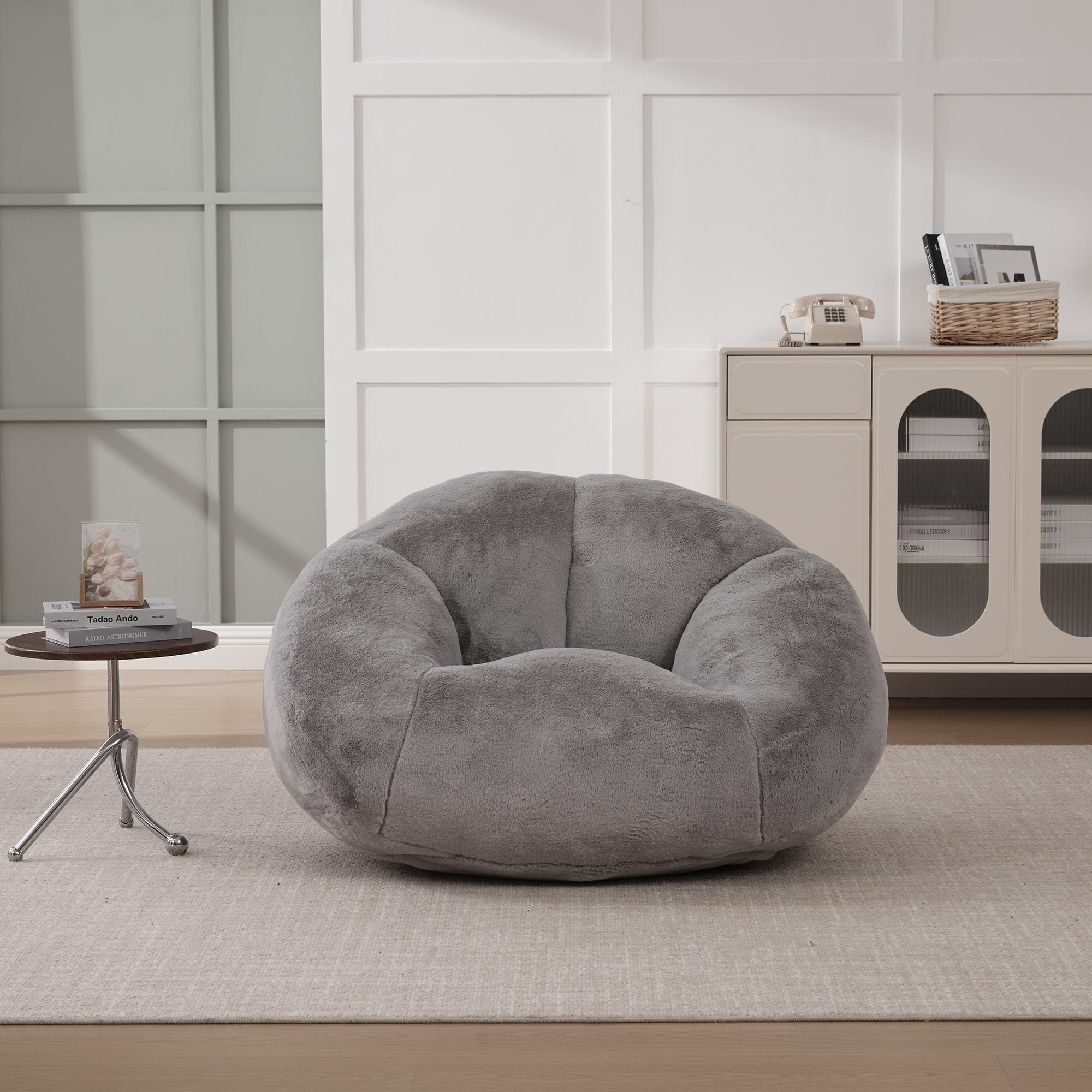 Shell-Shaped Sofa with High-Rebound Foam and Ergonomic Lumbar Support, Giant Sofa with Faux Fur, 100L x 90W x 57H cm, Light Gray | Aosom UK