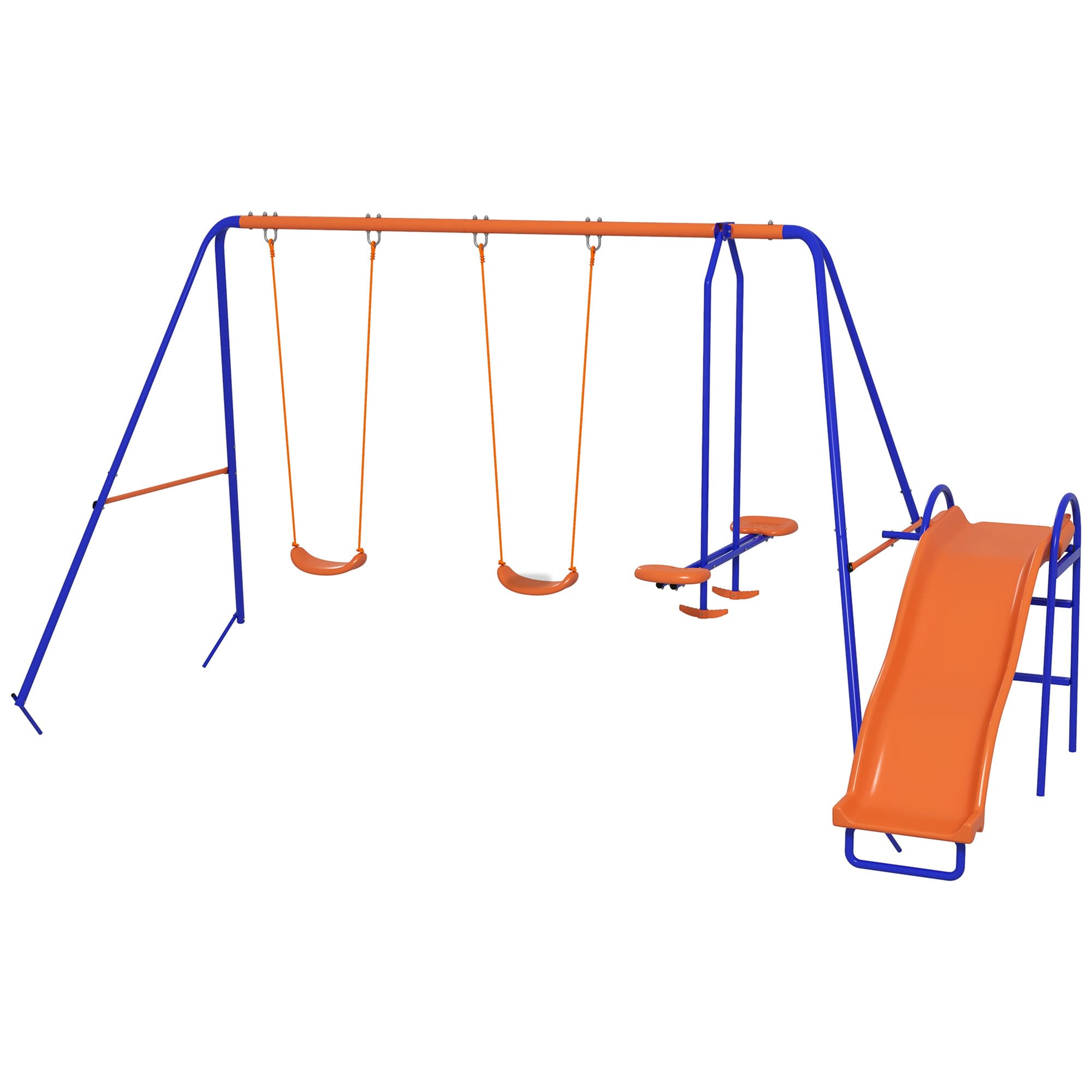 Outsunny 4 in 1 Metal Garden Swing Set with Double Swings Glider Slide Ladder Orange