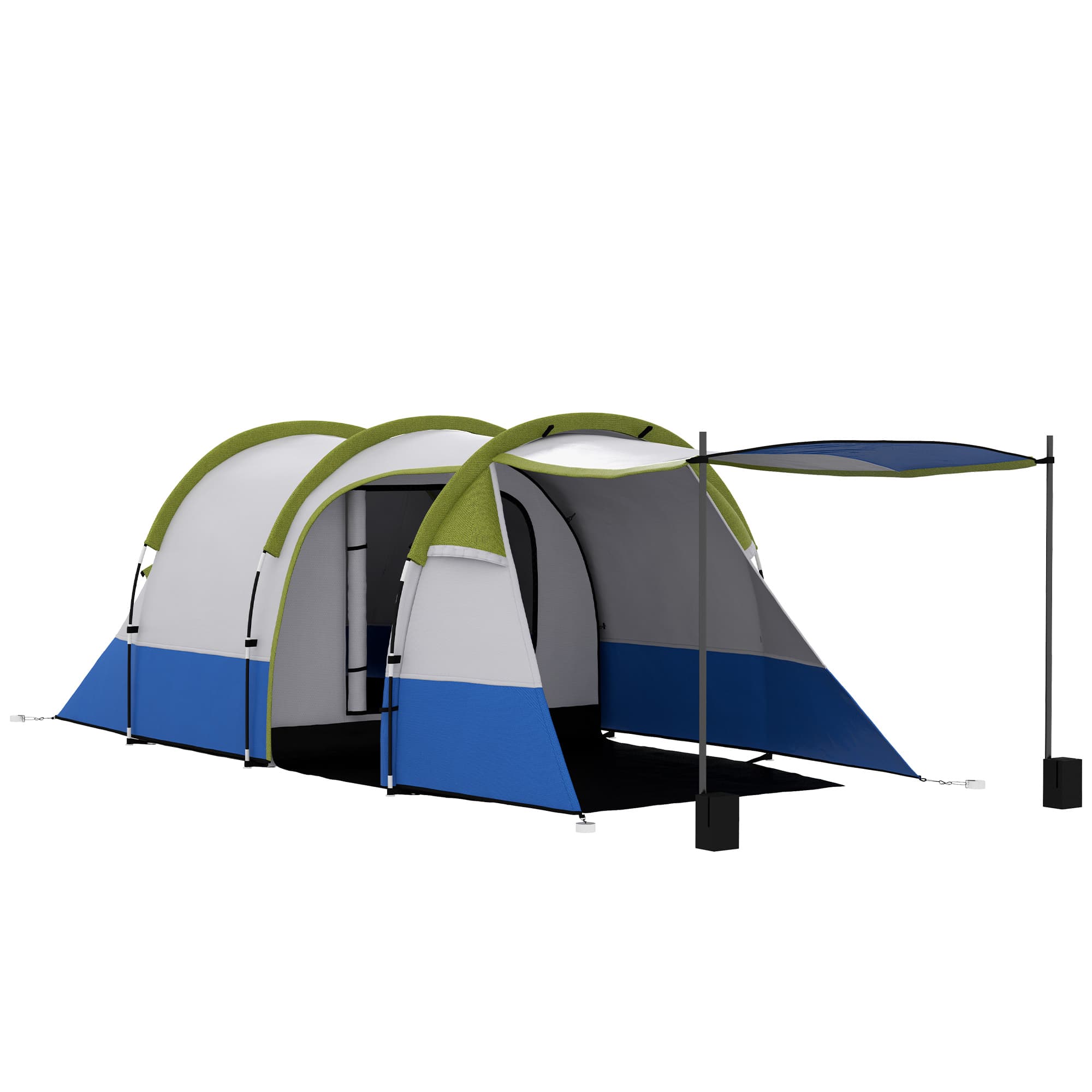 Outsunny Camping Tent, Large Tunnel Tent with Bedroom and Living Area, 2000mm Waterproof, Portable with Bag for 2-3 Man, Green