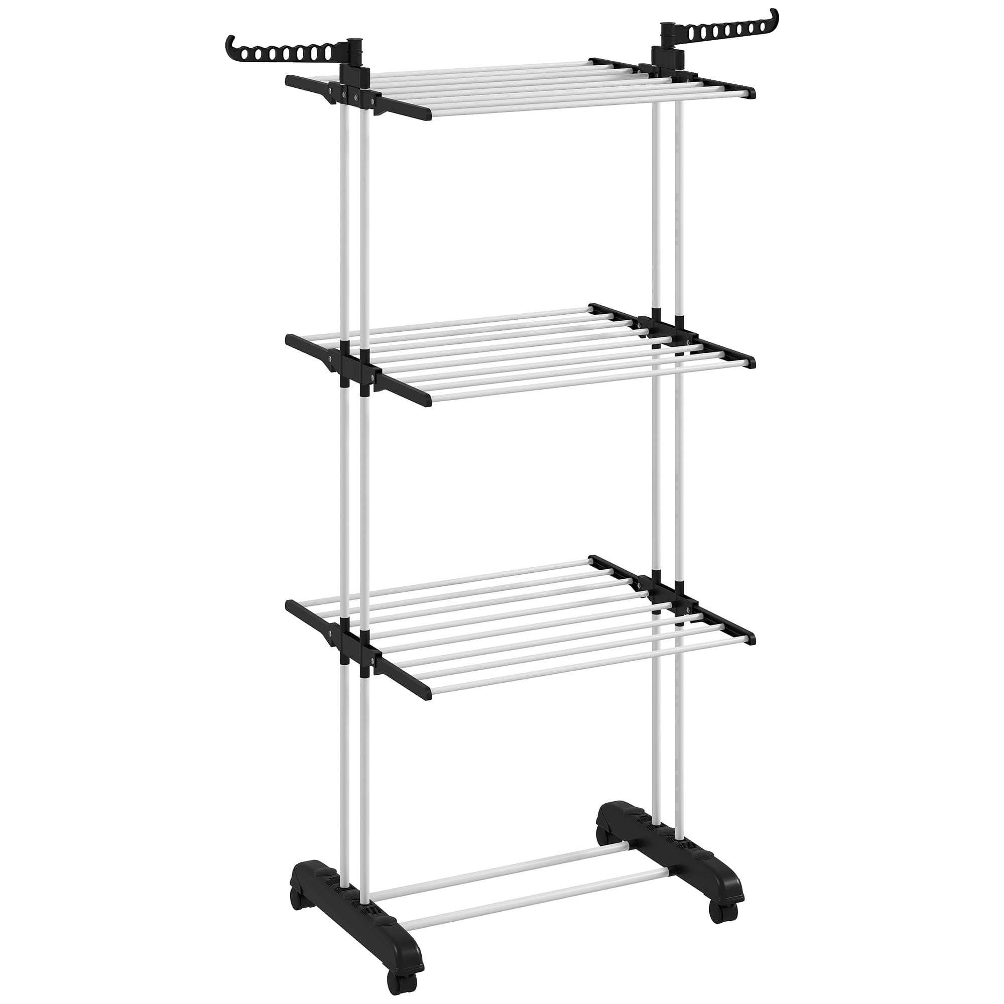 HOMCOM Laundry Drying Rack: Foldable 4-Tier Steel Clothes Airer with Castors, Indoor & Outdoor, Black | Aosom UK