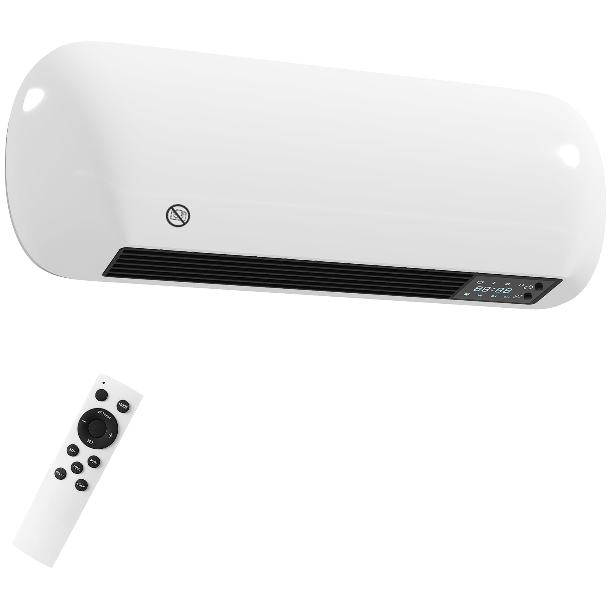 HOMCOM 2000W Ceramic Electric Heater with Fan, Adjustable Thermostat, Wall Mounted - White