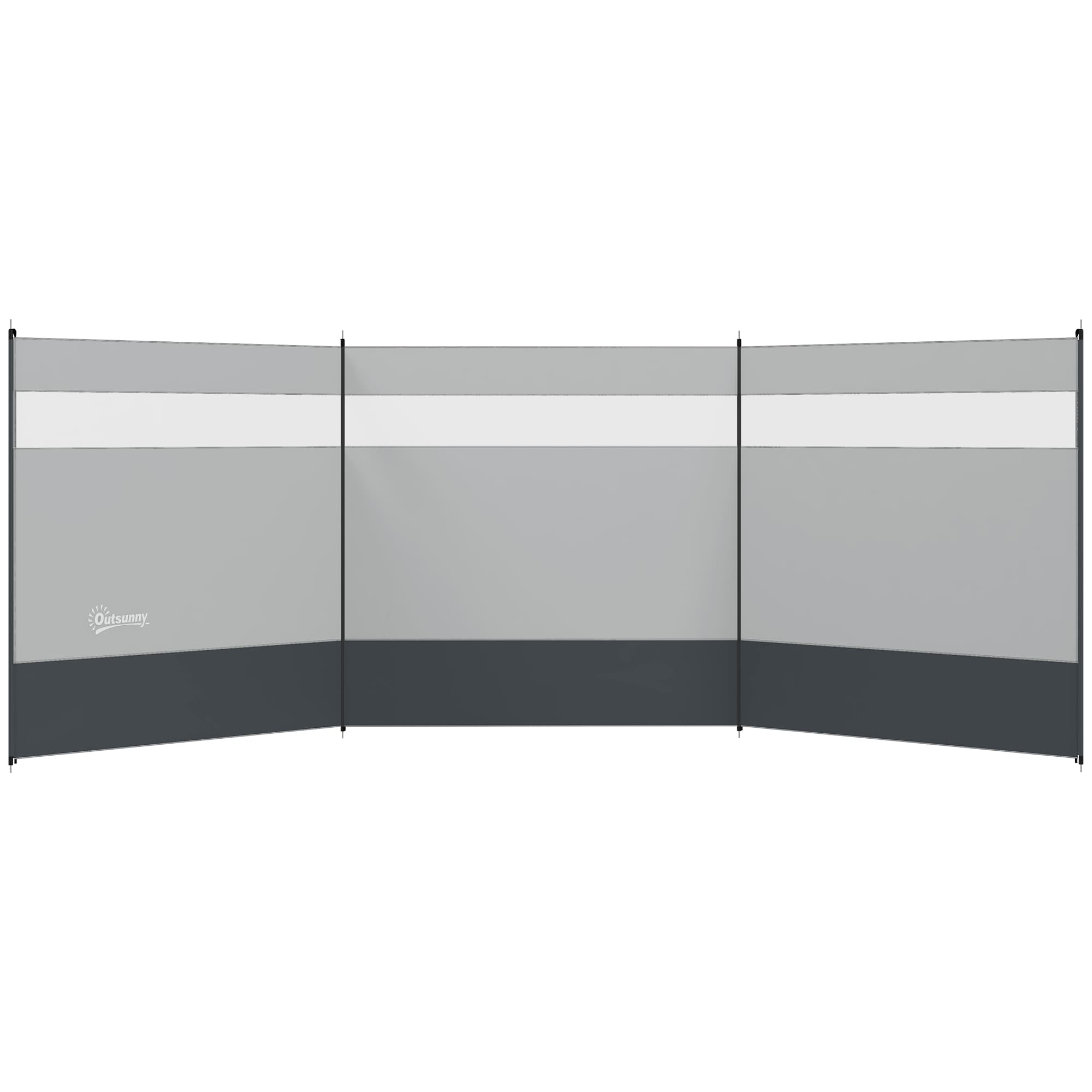Outsunny Camping Windbreaker with Clear Windows, Carry Bag and Steel Poles, for Beach Caravan Campervan, 440 x 140cm, Grey | Aosom UK