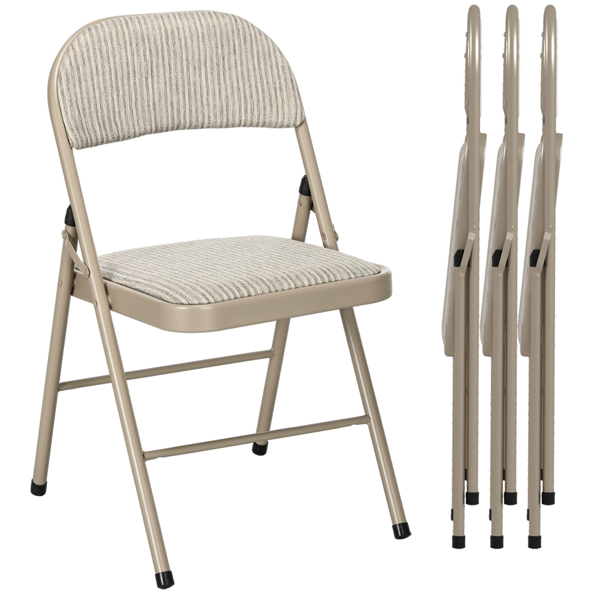 HOMCOM Linen-Look Set of Four Cushioned Folding Chairs - Beige