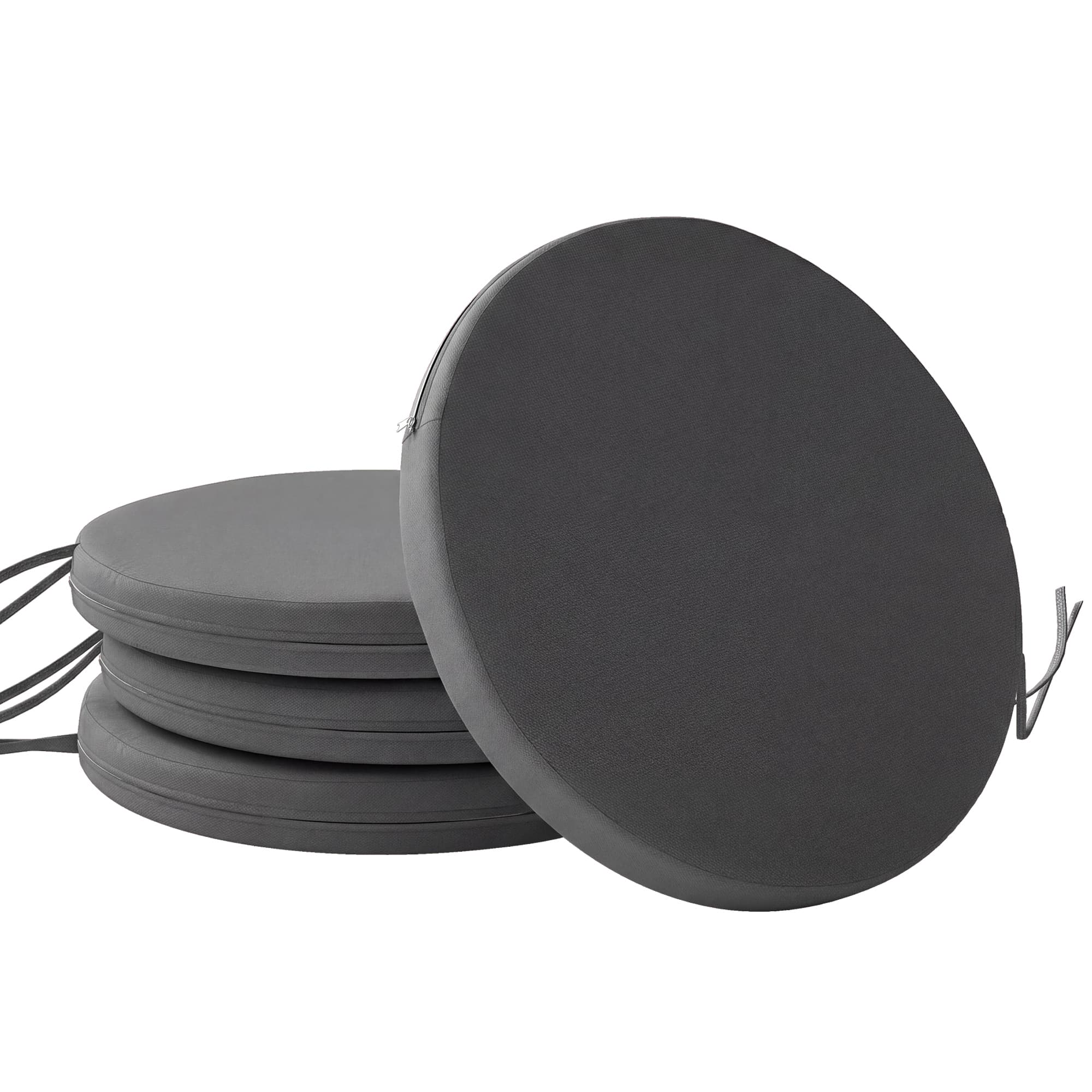 Outsunny Outdoor Bistro Chair Cushions Set of 4 with Removable Cover, 41 x 41 x 5 cm Round Seat Cushions with Ties, Dark Grey