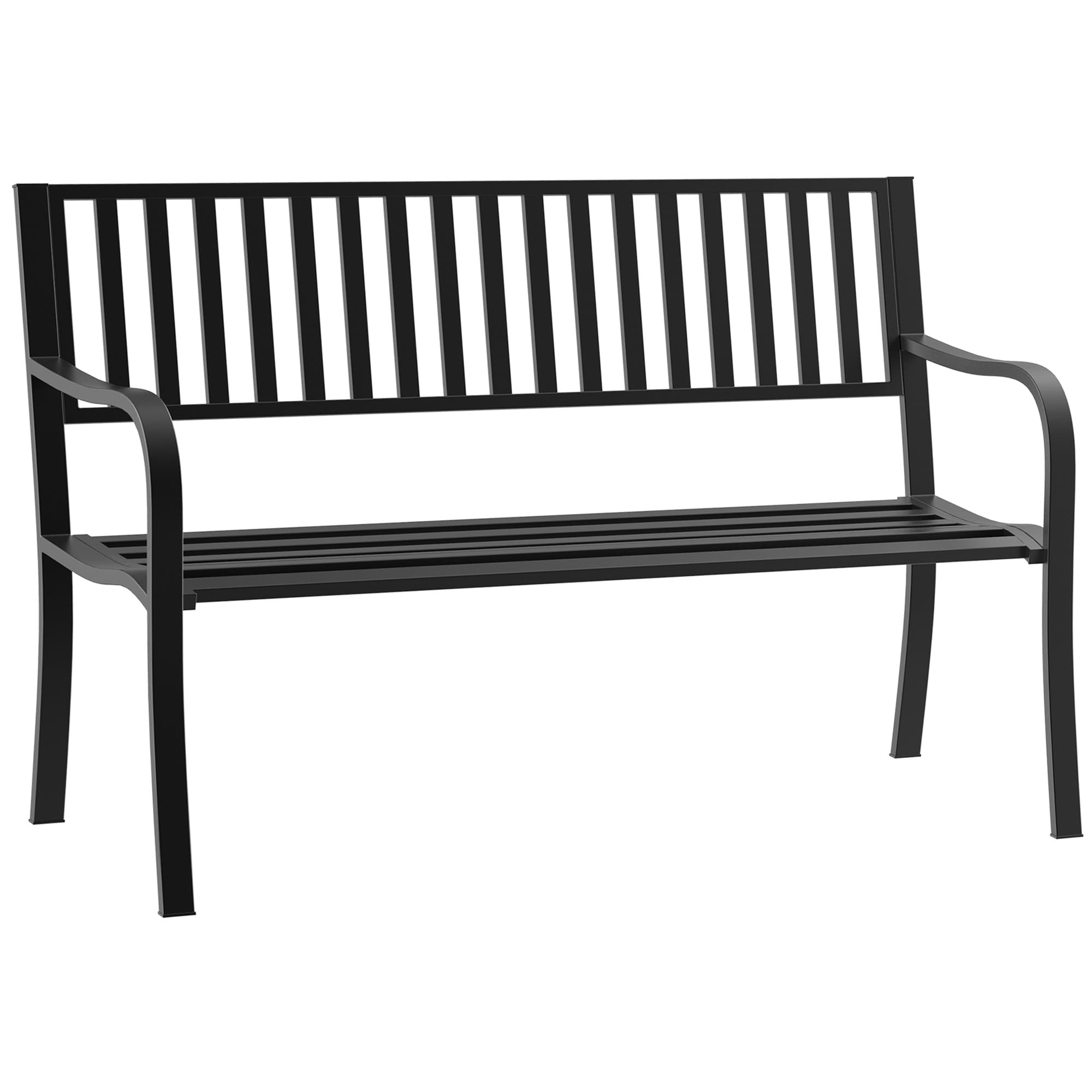 Outsunny Metal Garden Bench Loveseat with Slatted Seat, Black — image 1