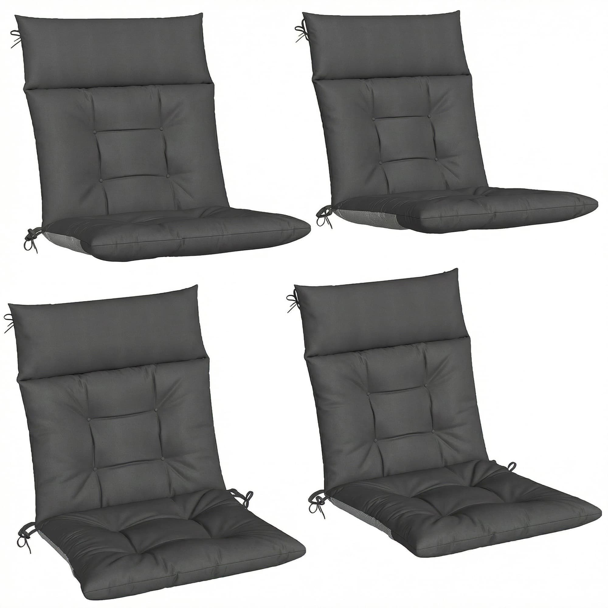 Outsunny Patio Chair Cushions Set of 4, Waterproof Non-Slip Lounge Chair Cushions, 112x53cm, Dark Grey