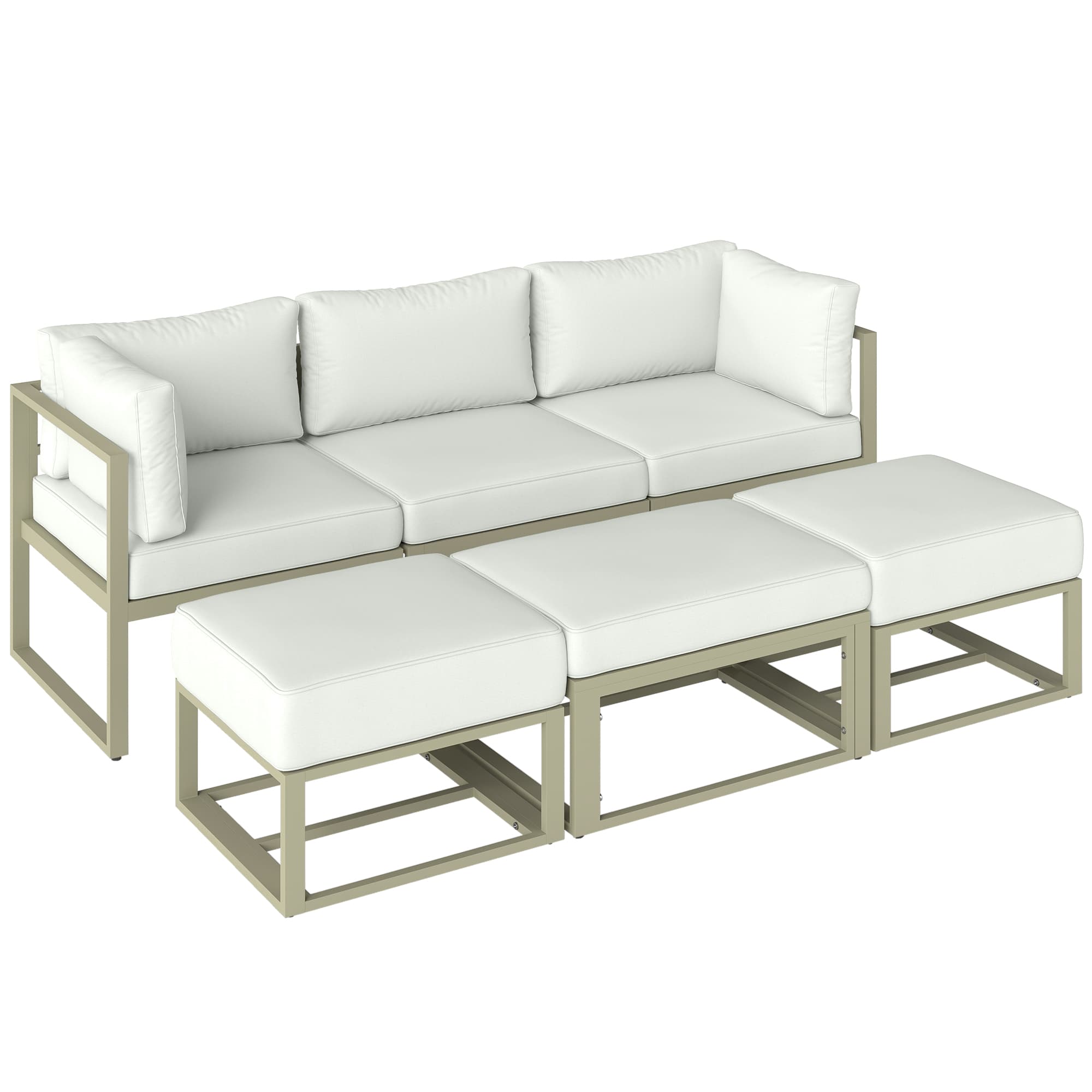 Outsunny Garden Daybed, 6 Piece Outdoor Sectional Sofa Set, Aluminium Patio Conversation Furniture Set with Coffee Table