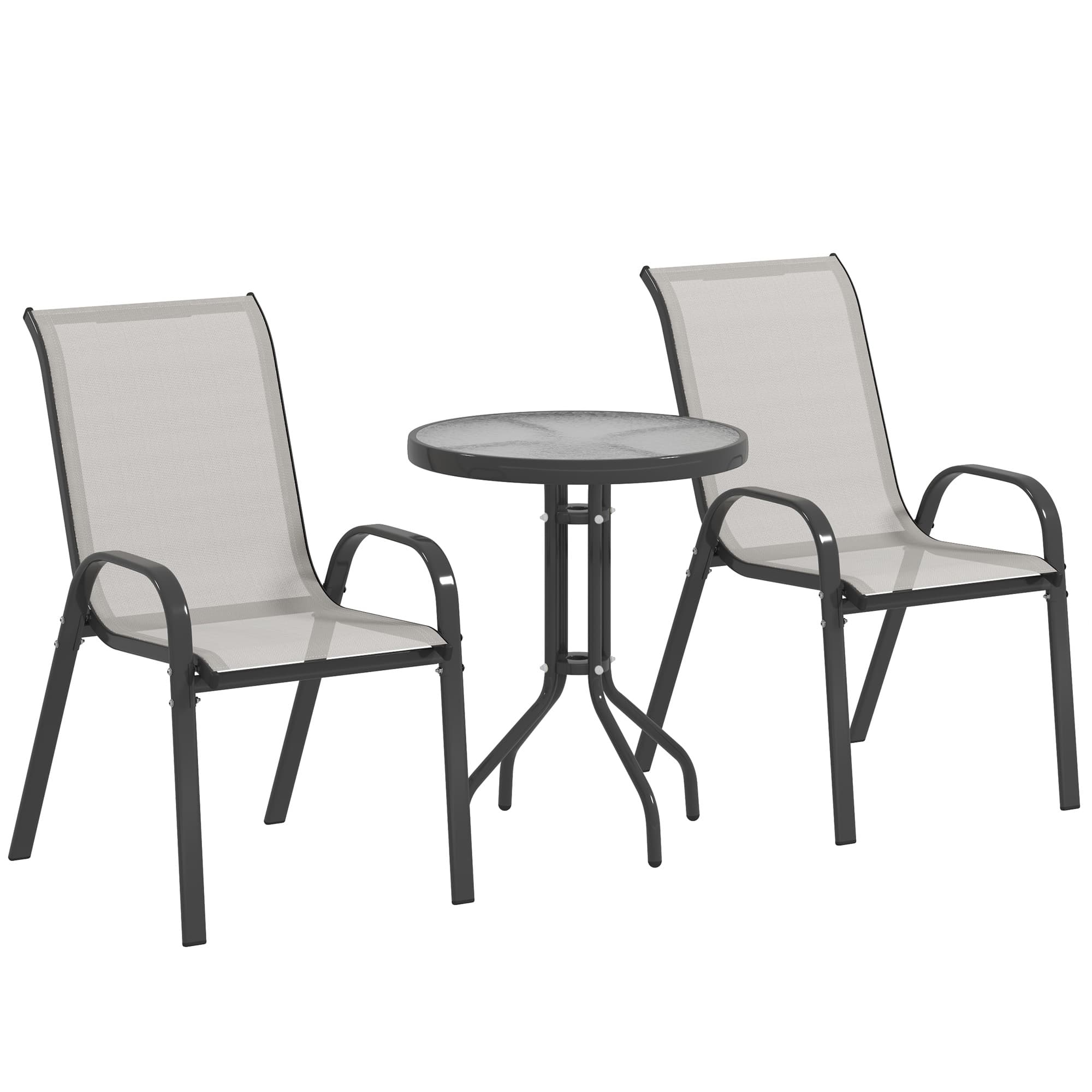 Outsunny 3 Piece Garden Furniture Set, Outdoor Patio Bistro Set with Table & 2 Chairs, Modern Design for Balcony & Garden, Light Grey | Aosom UK