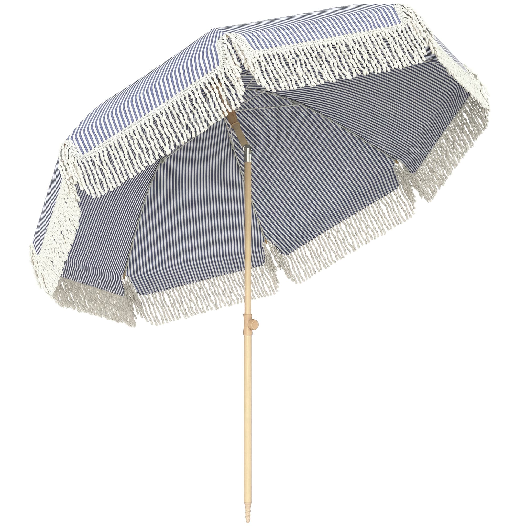 Outsunny 1.7 m Beach Umbrella with Sand Anchor, 30° Tilting Fringed Beach Garden Parasol with Adjustable Height, Blue