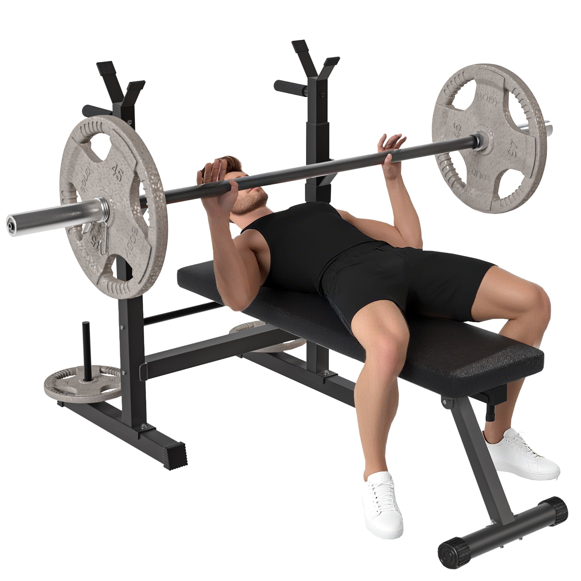 HOMCOM Adjustable Weight Bench Foldable Bench Press, with Barbell Rack, Black
