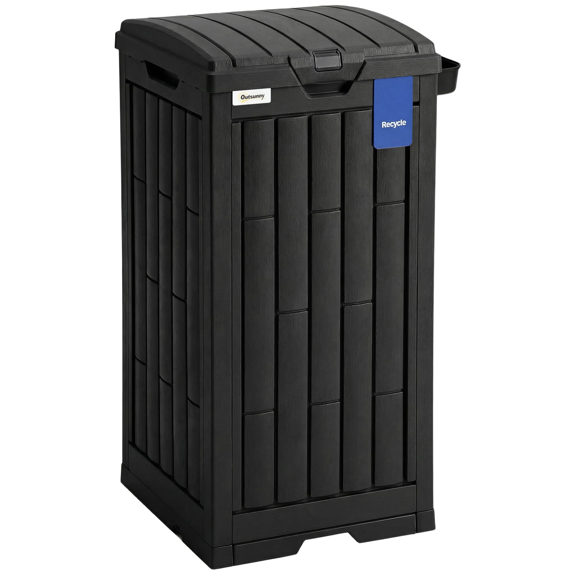 Outsunny 110 L Outdoor Bin with Dual Lid, Waterproof Plastic Trash Bin with Ashtray and Drip Tray, Garden Waste Trash Bin, Black