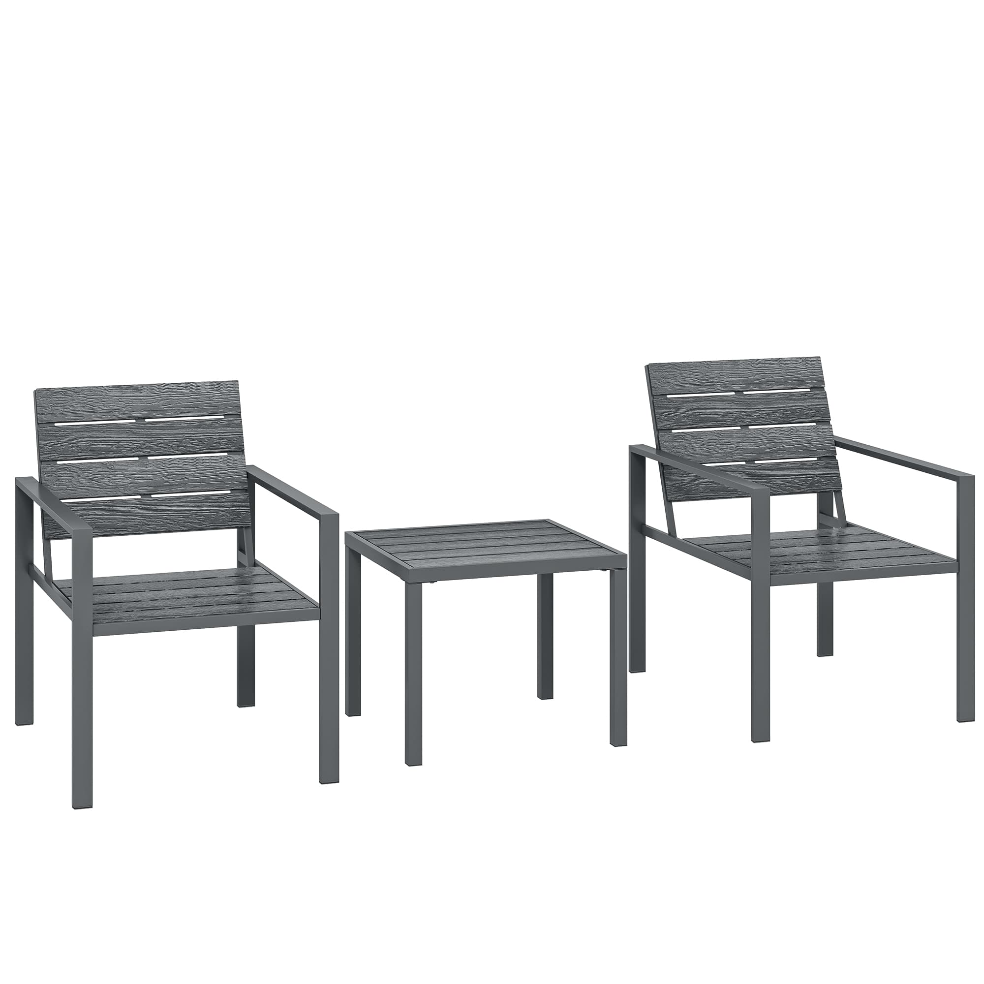 Outsunny 3 Pieces Garden Bistro Set for 2, Outdoor Bistro Table and Chairs with Metal Frame, Plastic Patio Furniture Set thumbnail 2